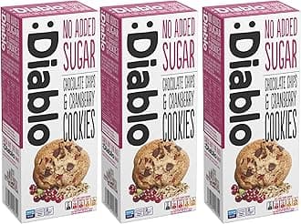 Diablo No Added Sugar Cookies, Chocolate Chips & Cranberry – Low Sugar Snacks, Cookies Biscuits for All, Sweetened with Maltitol, Ideal for Gifting, Festive Hampers & Holiday Events – 135g Pack of 3