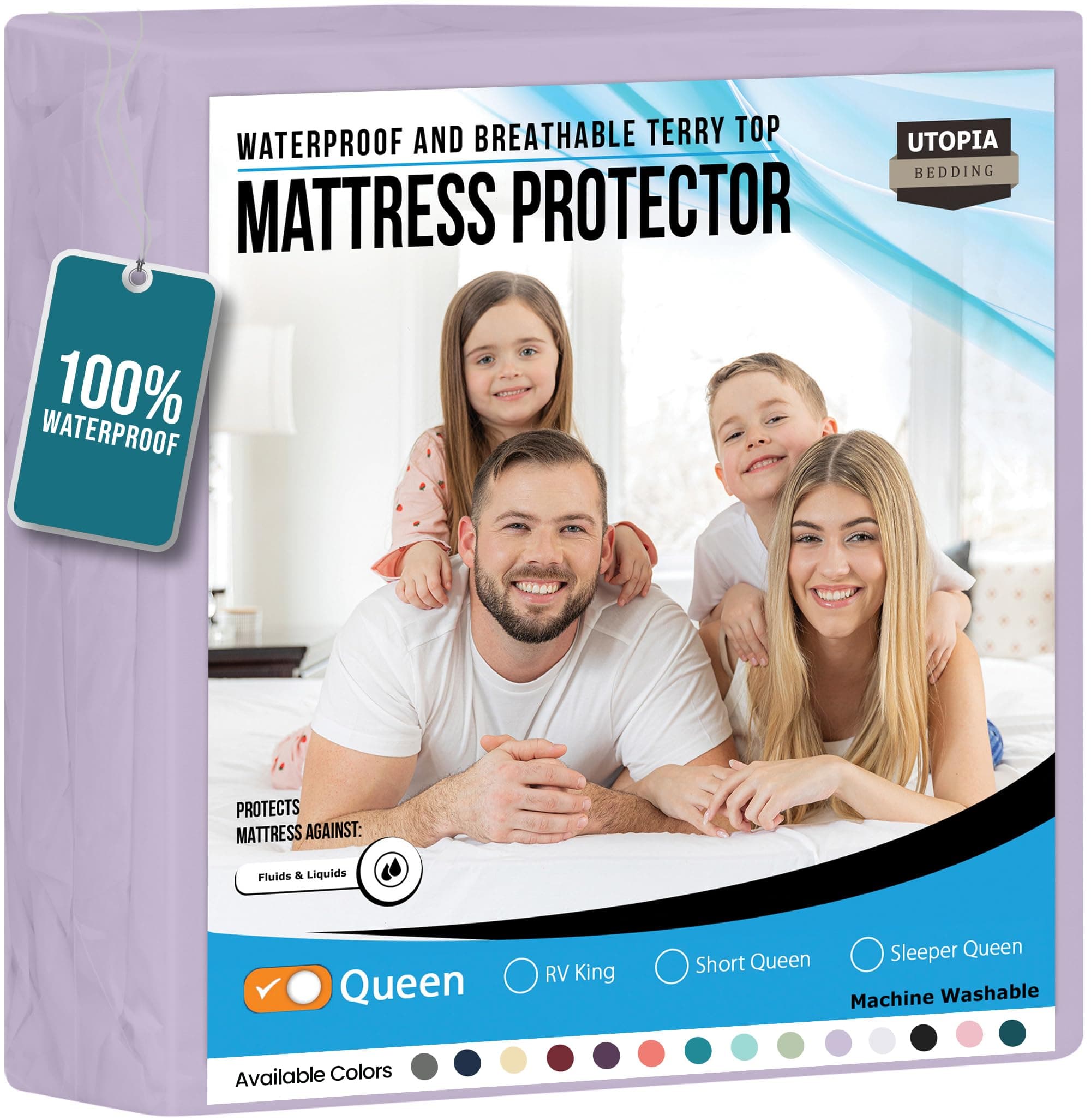 Utopia Bedding Waterproof Mattress Protector Queen Size, Premium Terry Mattress Cover 200 GSM, Breathable, Fitted Style with Stretchable Pockets (Lavender)