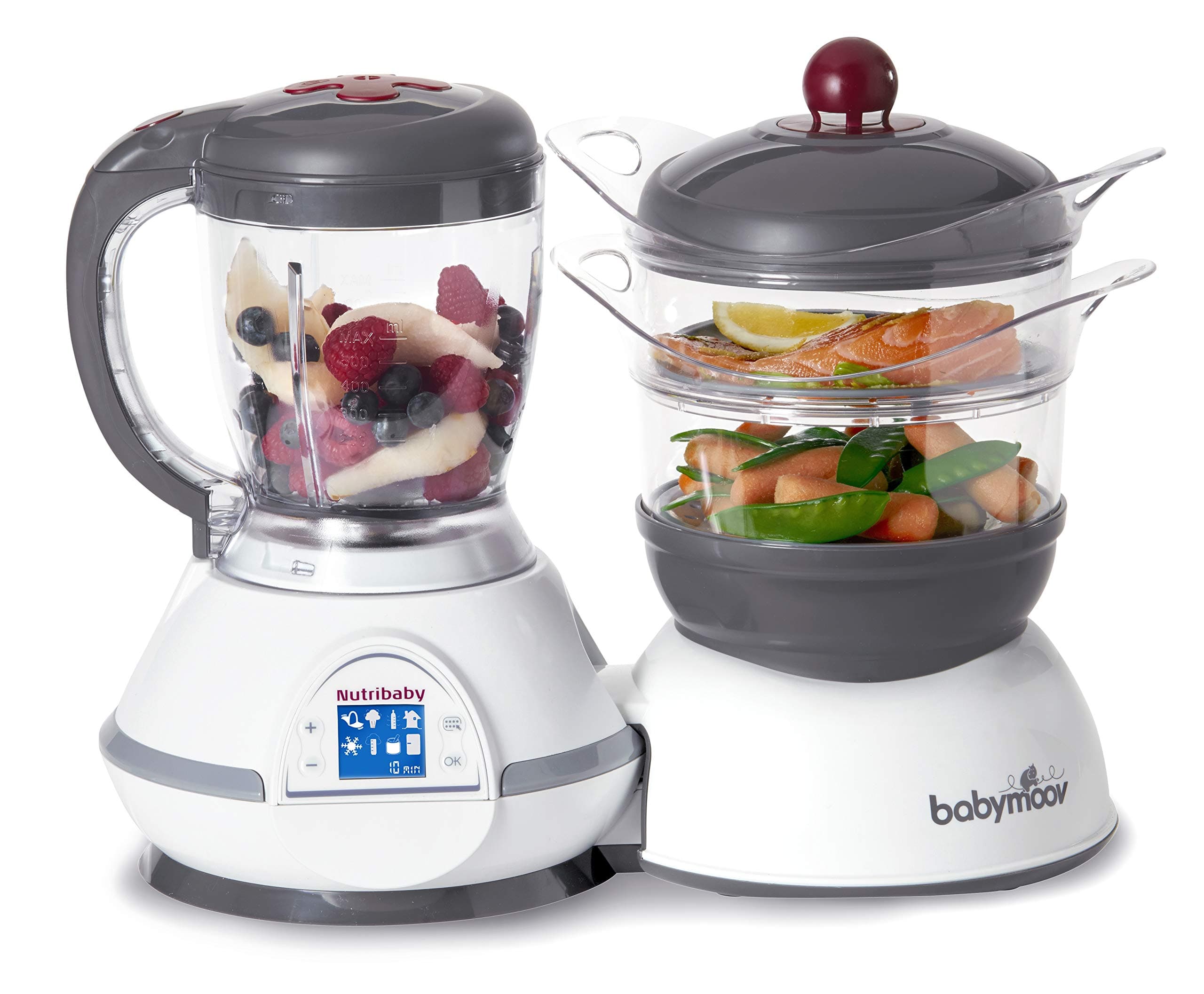 BABYMOOV Nutribaby Multi-Function Baby Food Processor, Steamer, Blender and Steriliser, Cherry (UK Plug)