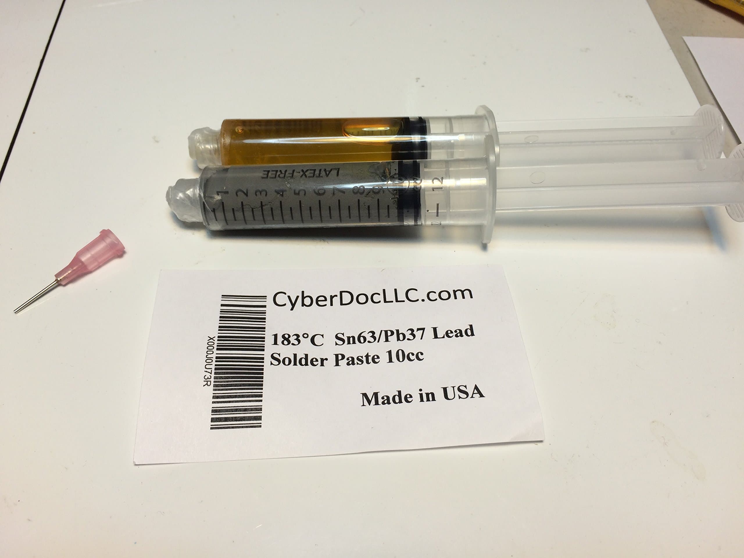 SOLDER PASTE CyberDocLLC 183C SOLDER PASTE NO-CLEAN Syringe 63/37 10CC, ml, 41g Melting Point 183°C (361°F) with 10cc SMD RMA Flux