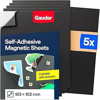 GAUDER Self-Adhesive Magnetic Sheets - Cuttable Magnet Paper for Crafts, Photos and Signs - Magnetic Film for Home, School and Office (5 PCS - 153 x 102 mm)