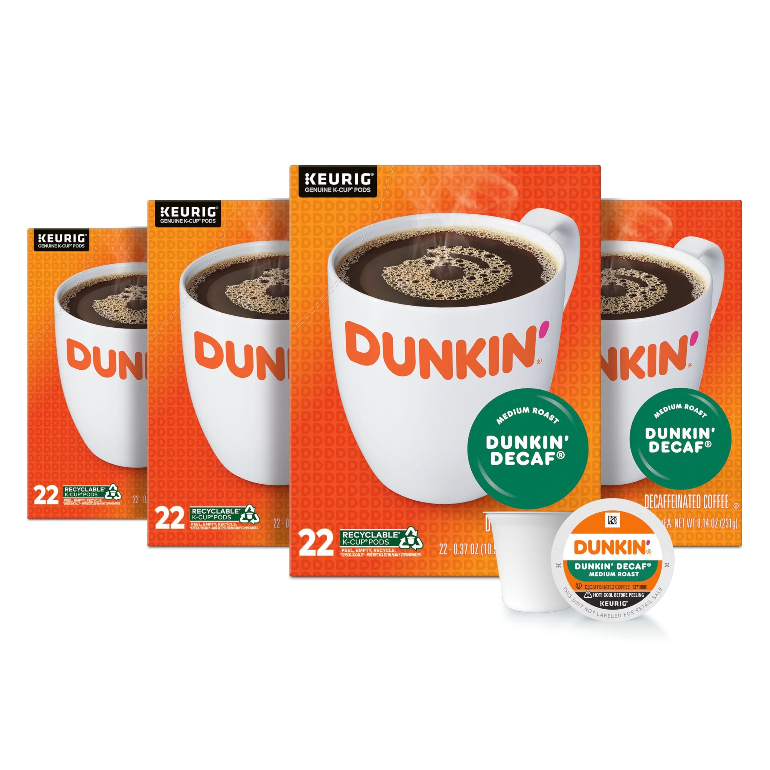Dunkin' Donuts Decaf Medium Roast Coffee, 88 Keurig K-Cup Pods