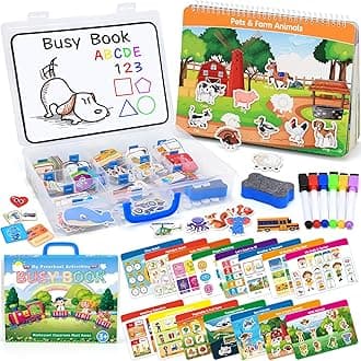 iHarProBusy Book for Toddlers, Montessori Toys for 3+ Year Old, Preschool Learning Activities Autism Sensory Travel Educational Toys with Classified Storage Box and Writing and Drawing Board