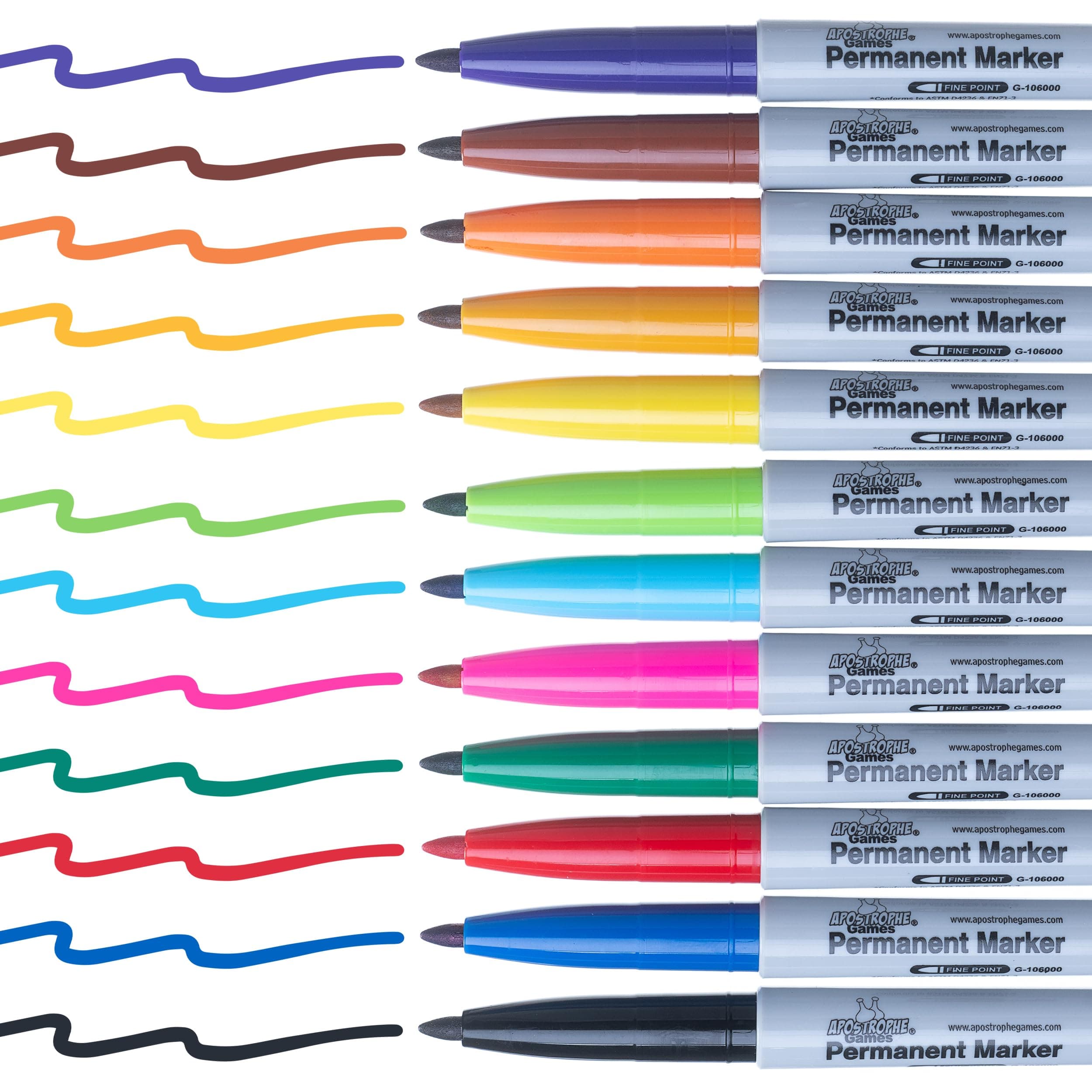 Apostrophe Games Fine Point Permanent Markers - Multicolor Variety Pack Pens, 12 Colors - Office Supplies