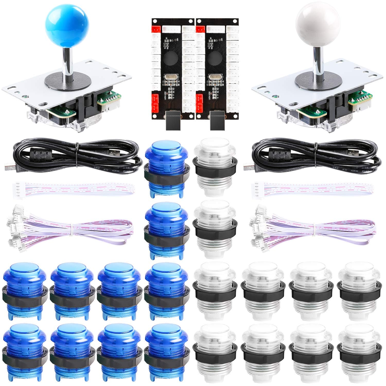 Reyann2 Player LED USB PC MAME Cabinet DIY Kit for Arcade Fighting Games / 2x No Delay LED PC Encoders + 2x Joysticks + 20x LED Illuminated Push Buttons by Reyann