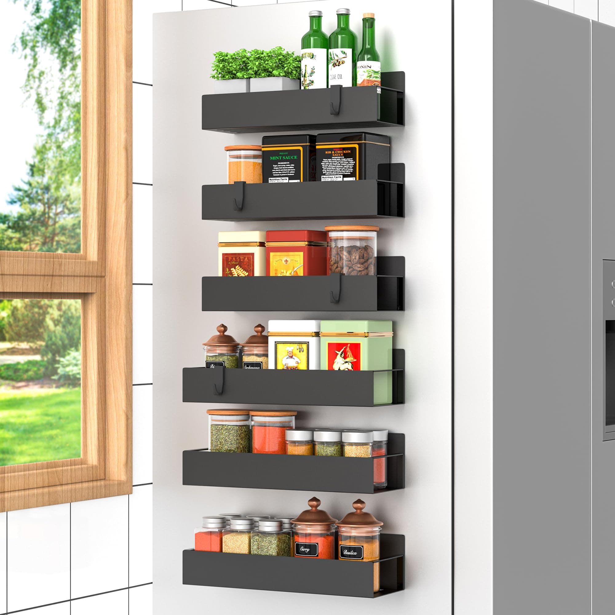 6 Pack Magnetic Spice Rack Organizer Storage for Refrigerator and Oven, Fridge Organizers and Shelf