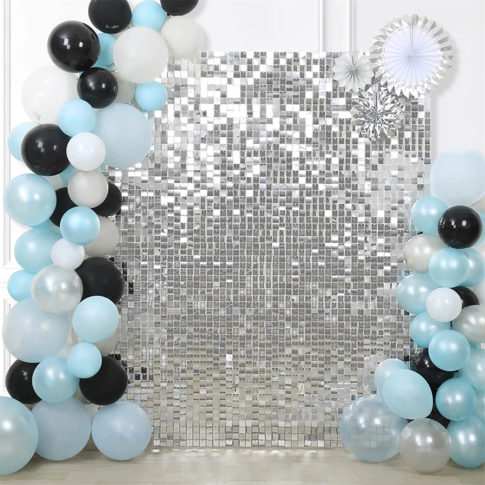 Wedding Shimmer Backdrop Silver Shimmer Wall Backdrop Panels Glitter Wall Background for Bachelorette Party Bridal Shower Stage Drape(24 Packs)