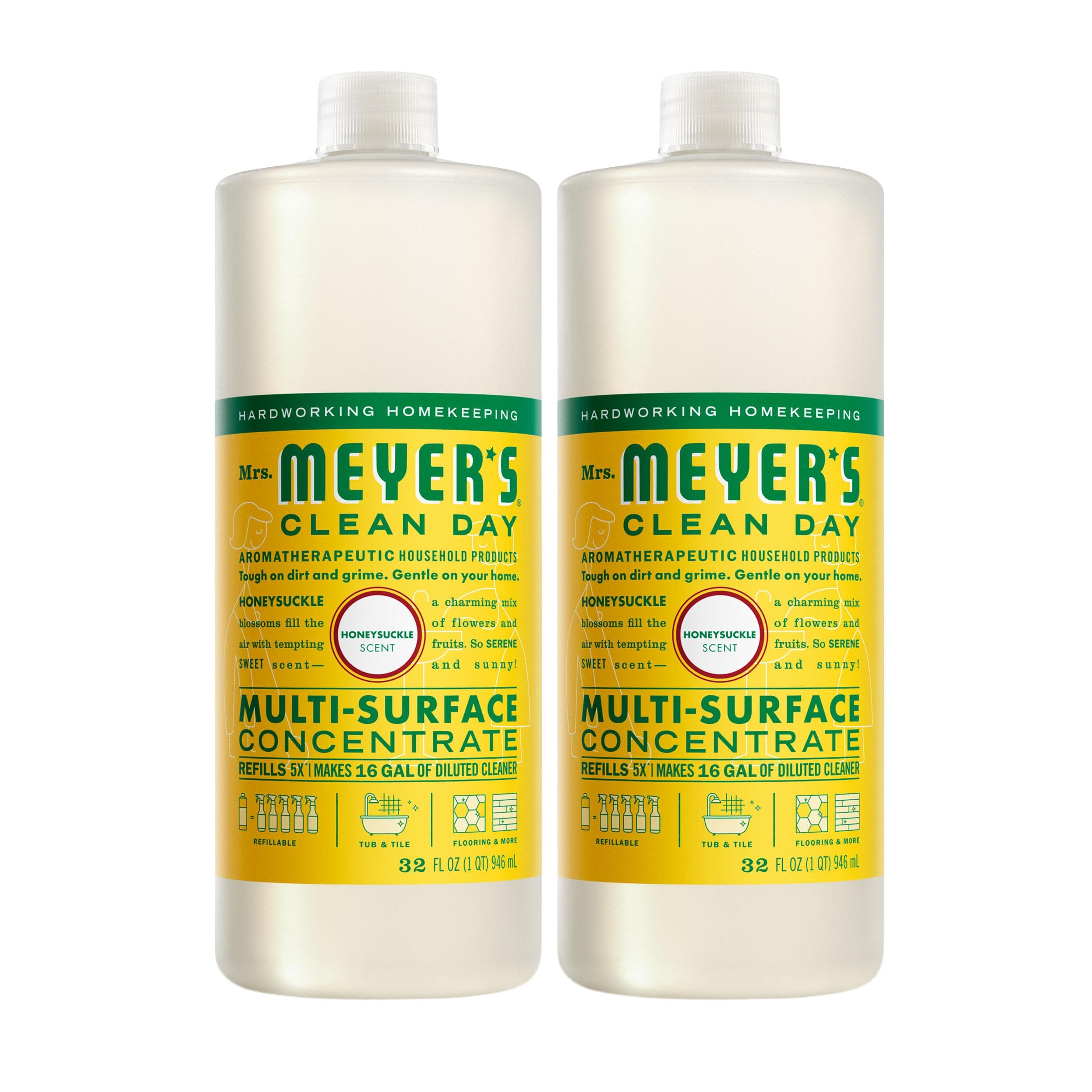 MRS. MEYER'S CLEAN DAY Multi-Surface Everyday Concentrate, Honeysuckle Scent, 32 Fl Oz Bottle - 2 Pack