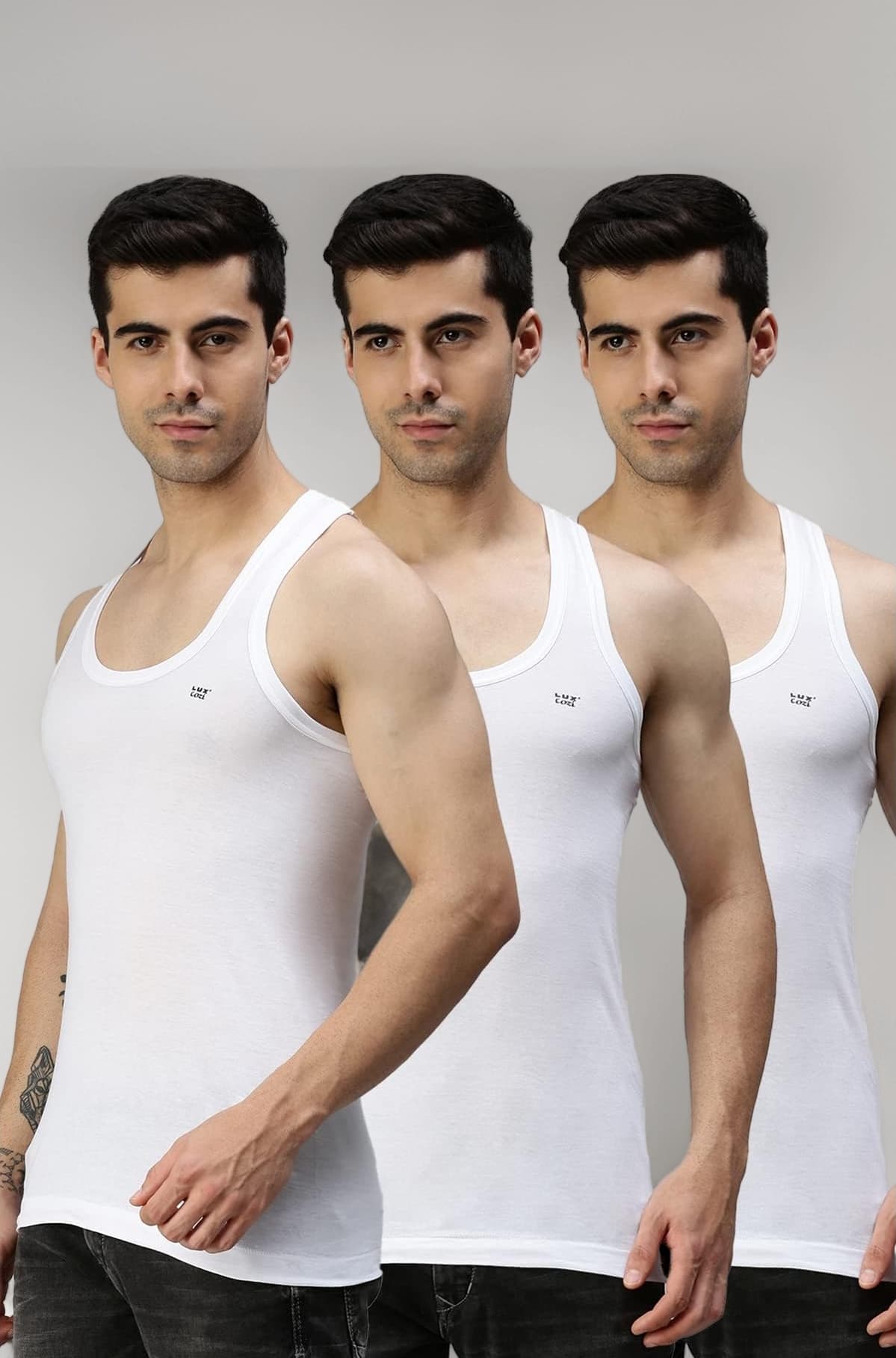 Men's White Round Neck Sleeveless Cotton Vest (Pack of 3)