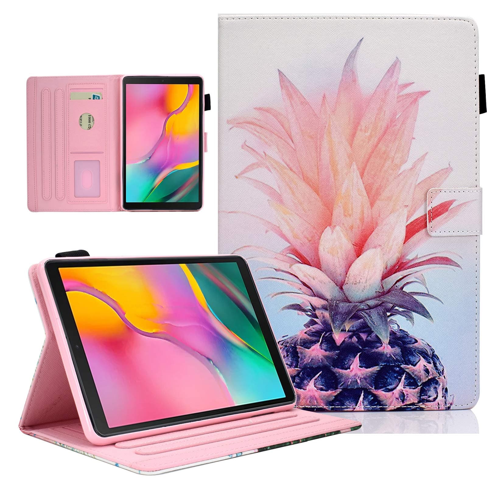 for Samsung Galaxy Tab A 10.1 Case 2019 (SM-T510 /T515 /T517) Multi-Angles Viewing Hard Shell Premium Leather Folio Stand Cover Case with Auto Wake/Sleep for Galaxy Tab A Case 2019, Pineapple