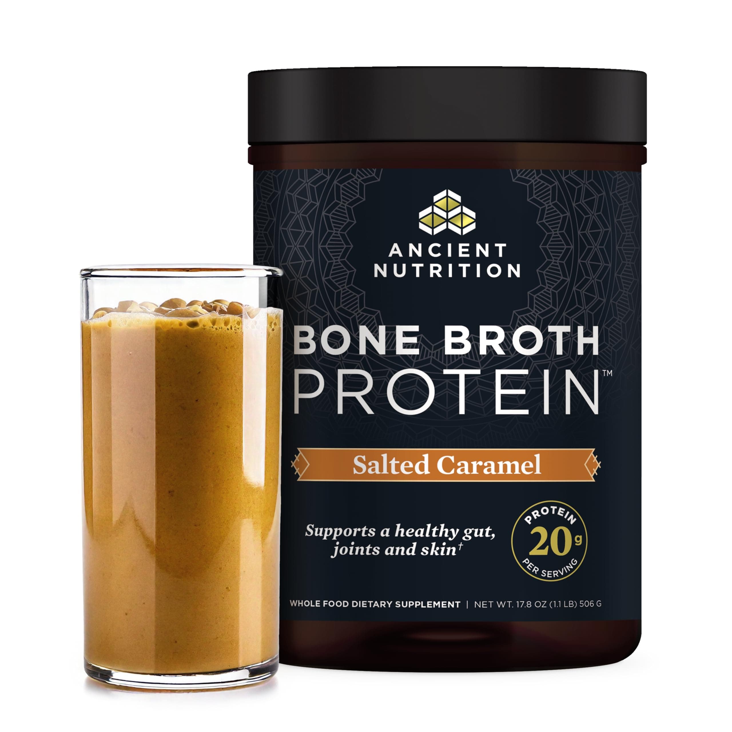 Ancient Nutrition Bone Broth Protein - Salted Caramel, Beef Bone Broth Collagen Peptides Made from Pasture Raised Beef, Supports Joints, Skin and Gut Health, Made Without Gluten & Dairy, 17.8 oz …