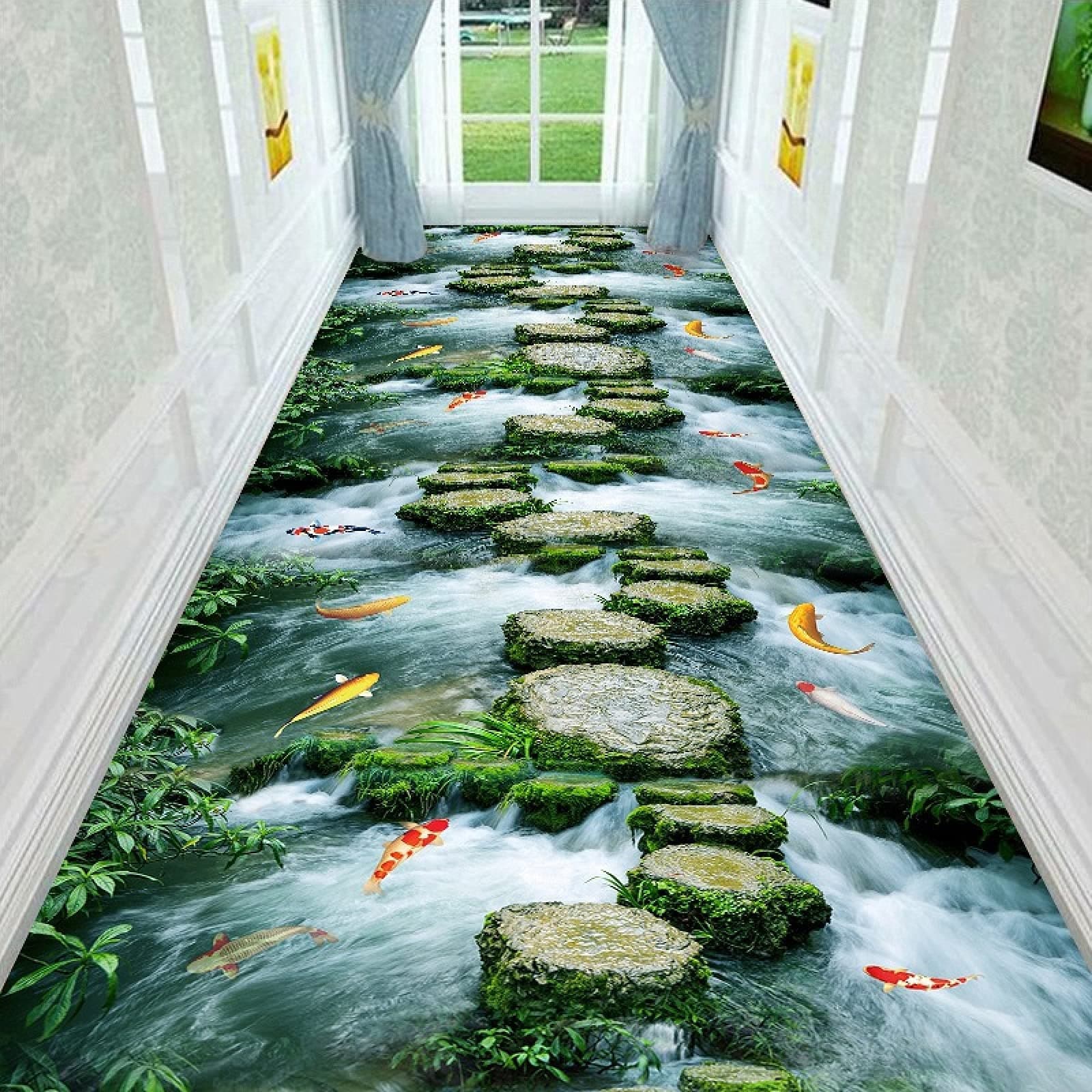 3D Small Stream Stone Series Printed Carpet Thick Waterproof Non-Slip Machine Washable Floor Mats Suitable For Corridors Entrances And Bay Windows