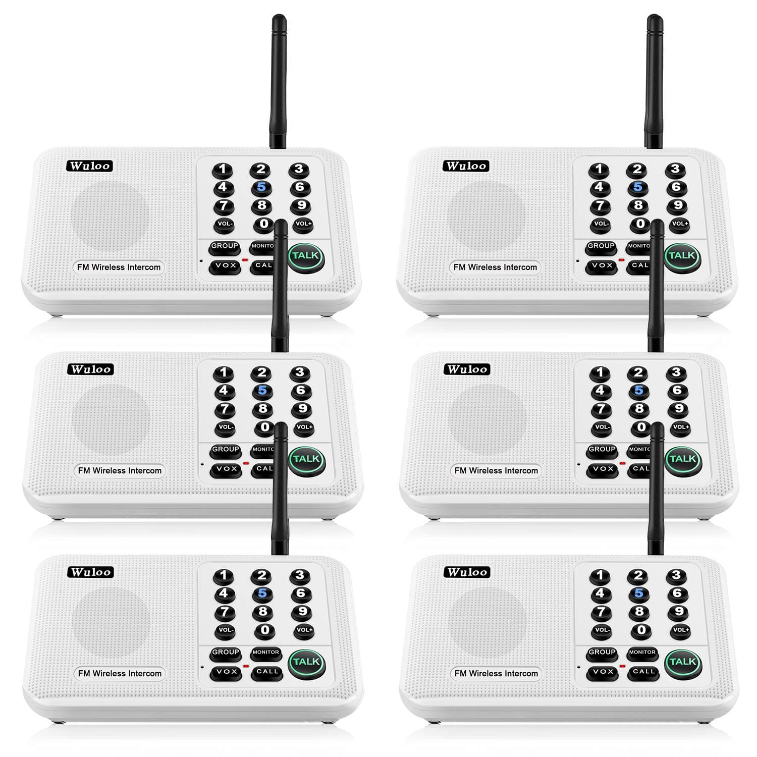 Wuloo Intercoms Wireless for Home 5280 Feet Range 10 Channel 3 Code, Wireless Intercom System for Home House Business Office, Room to Room Intercom, Home Communication System (6 Units Set, White)