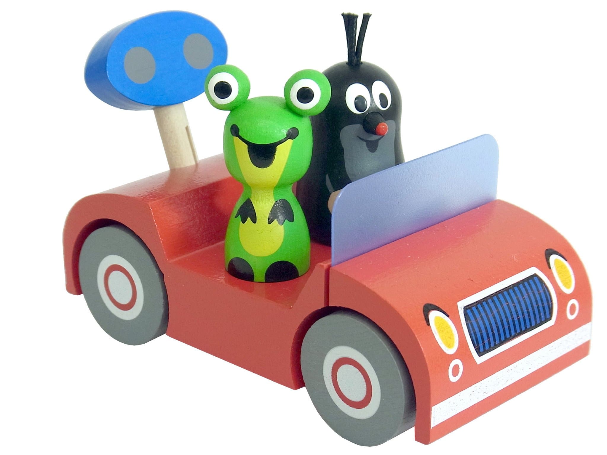 Little Mole and Frog krtek on a Trip in a mini red wooden car by Detoa 13883/2