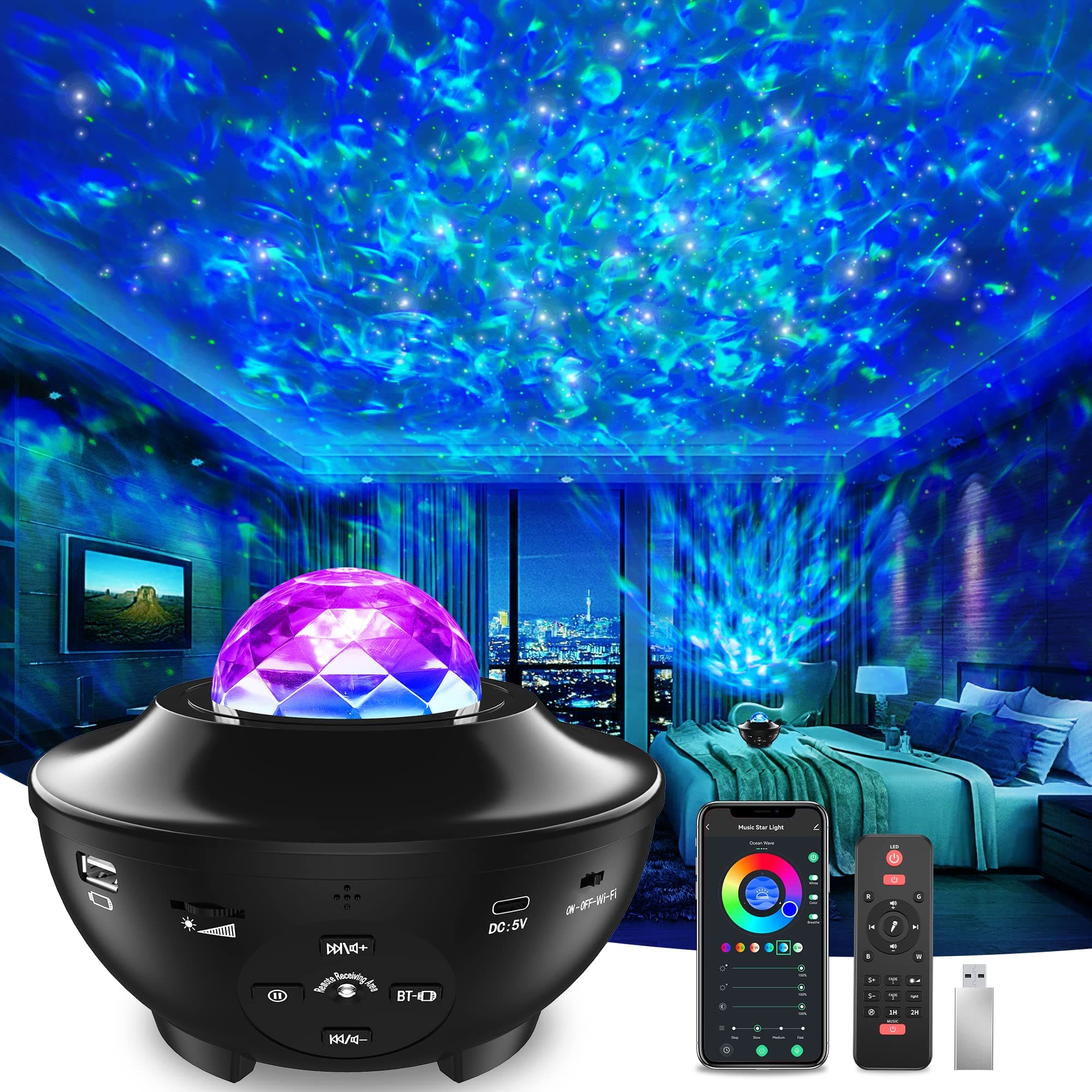 Galaxy Projector Star Projector, Light for Home Decor Room Decor, Smart Night Light Projector with Remote Control, Built in Speaker, Auto Timer, Work with Smart Life APP Alexa, Christmas Gift for Kids Teens