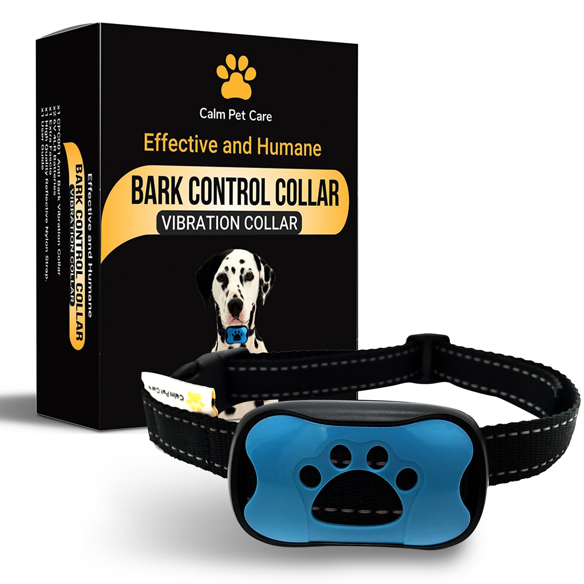 Bark Collar by Calm Pet Care- Microprocessor controlled Anti Bark collar with 7 levels of SOUND and Vibration- NO SHOCK- Safe and Humane way to stop excessive barking. Most reliable dog barking collar