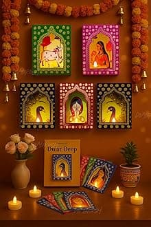 Divyakosh Deep Dwar (Pack of 5) with LED Candles, Jharokha Style Wall & Home Decor for Diwali Decoration, Festive Decor, Wall Décor |