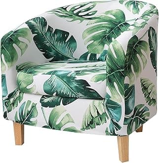 hyha 2 Pieces Printed Tub Chair Slipover with Cushion Cover, Removable Stretch Club Chair Cover for IKEA Tullsta, Armchair Cover Furniture Protector for Living Room,Green