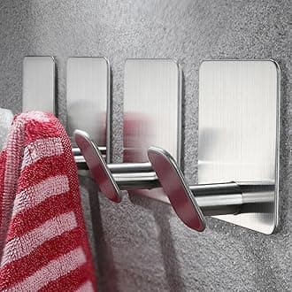 YIGII Adhesive Towel Hooks, 4 Pack Coat Hooks Stainless Steel Stick on Wall Hook for Bathroom/Kitchen, Waterproof Towel Hanger for Robe, Hats