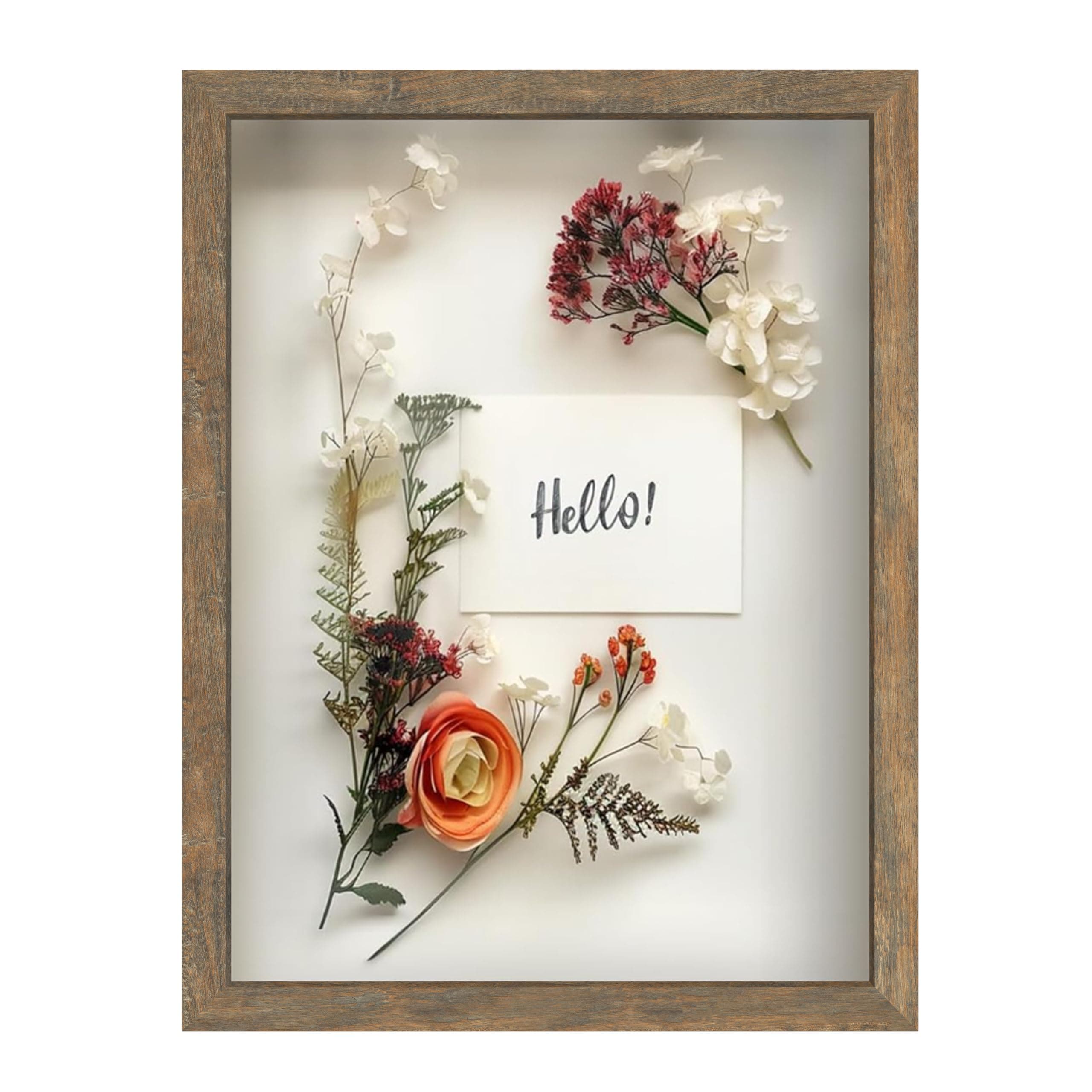 FrameWorks 12" x 16" Driftwood Shadow Box Frame - Soft Felt Backing, Tempered Glass and Includes Elegant White Ball Push Pins