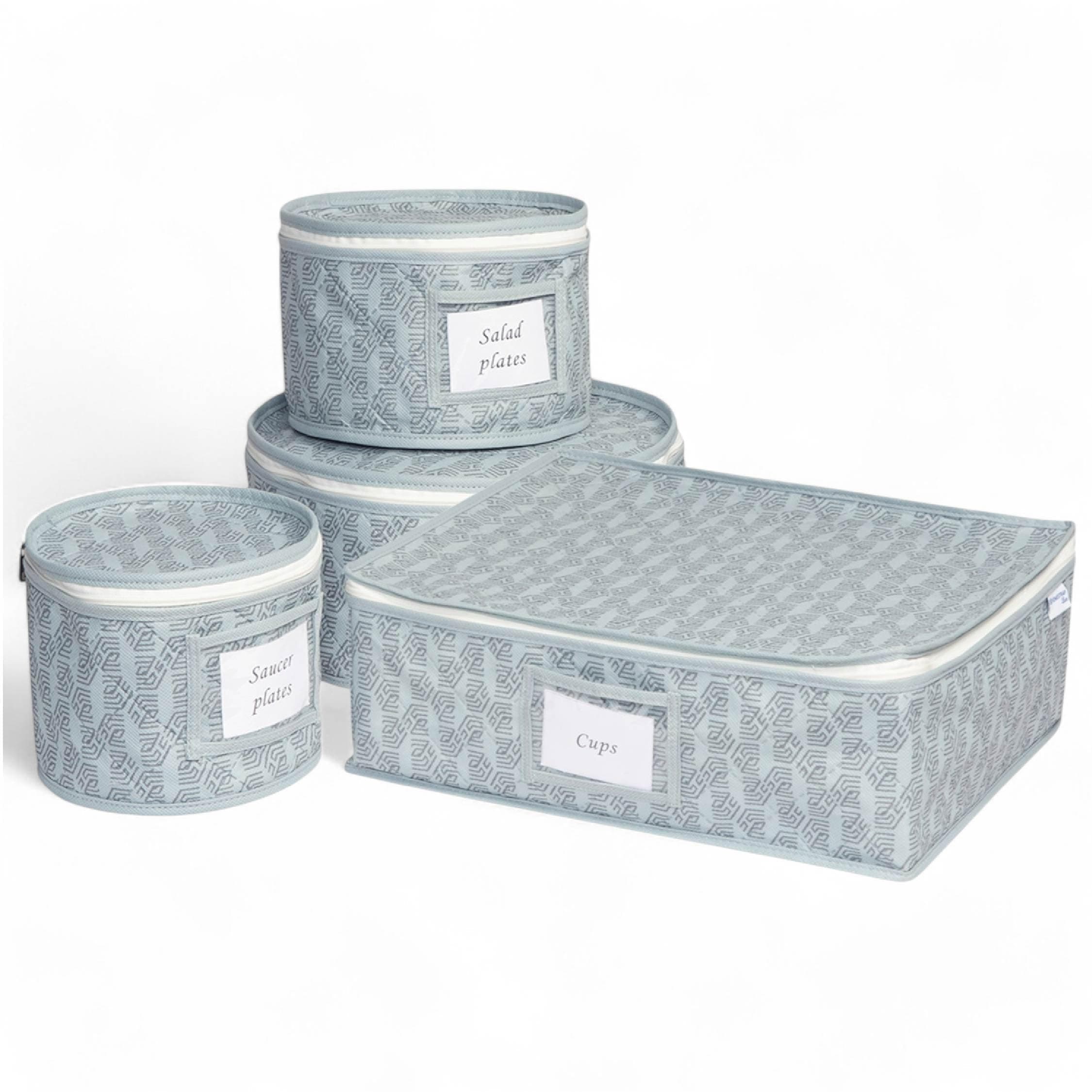HomeStrap Dinnerware Storage Organizer Set | Quilted Non-Woven Storage Box for Plates, Mugs & Glassware | Waterproof, Dust-Proof, Space-Saving Wedding Gift 12 Felt Protectors | Set of 4