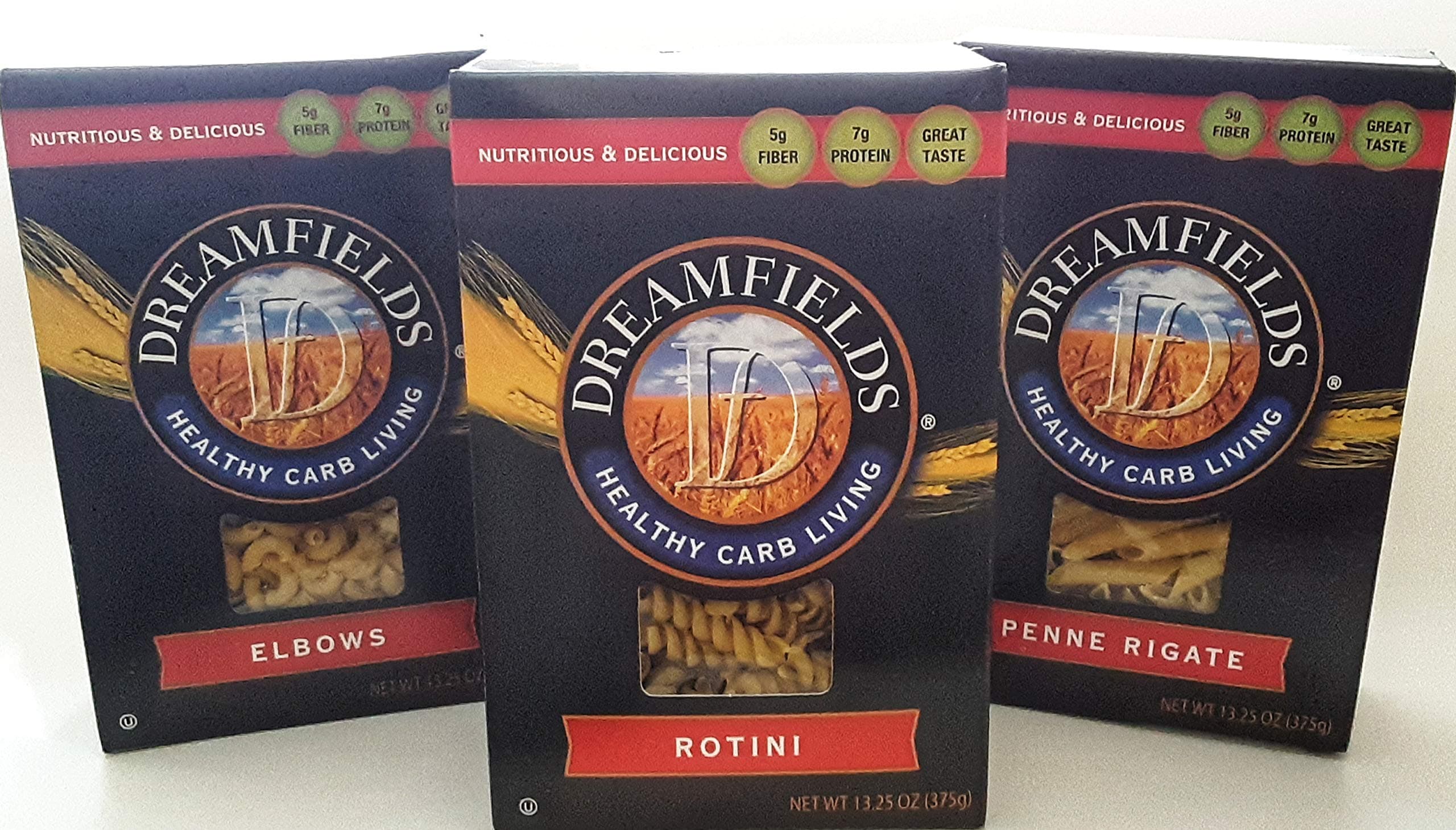 DREAMFIELDS Variety 3 Pack Pasta Sampler: PENNE, ROTINI, & ELBOWS; 1 BOX of each_AB