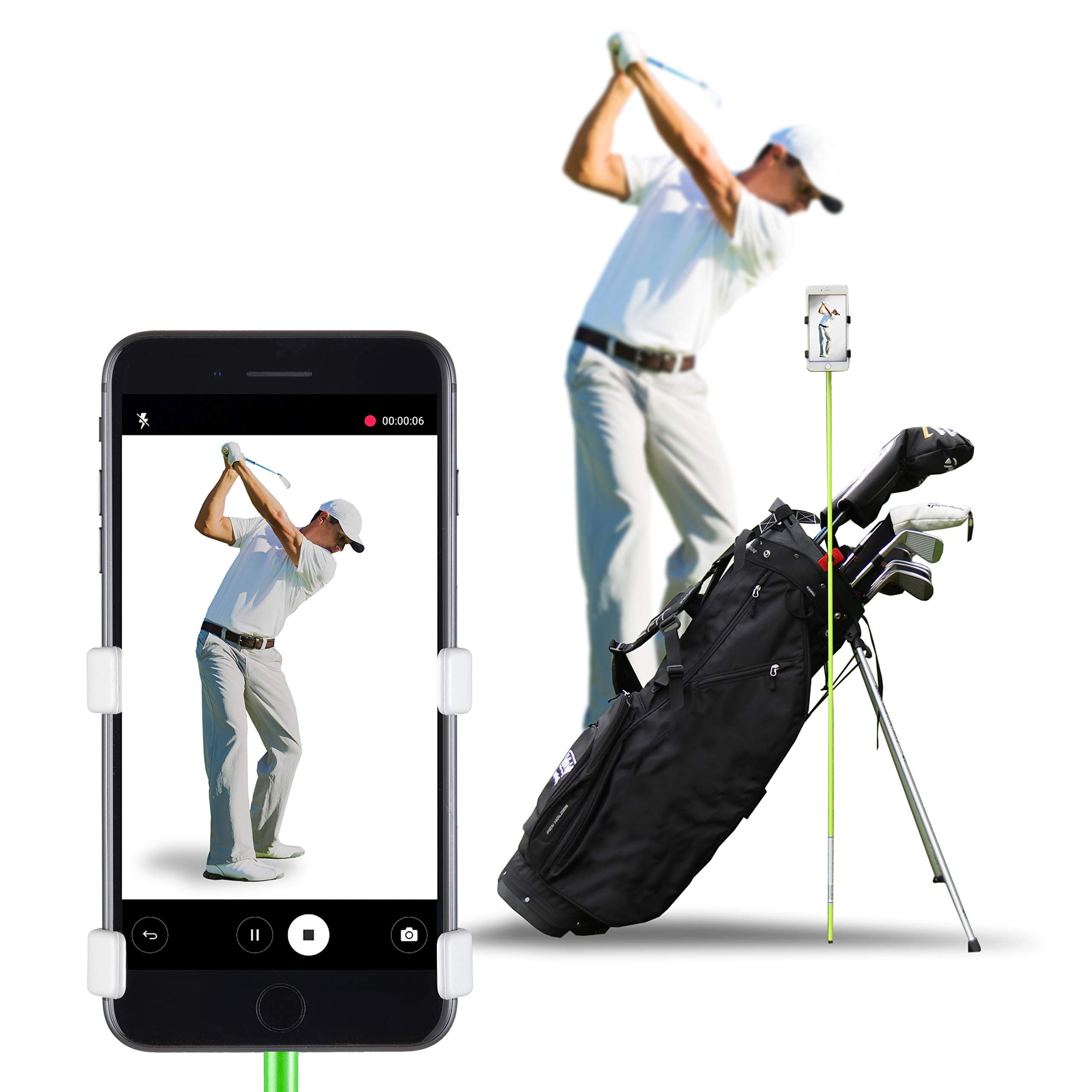 SelfieGOLF Record Golf Swing - Cell Phone Holder Golf Analyzer Accessories | Winner of The PGA Best Product | Selfie Putting Training Aids Works with Any Golf Bag and Alignment Stick