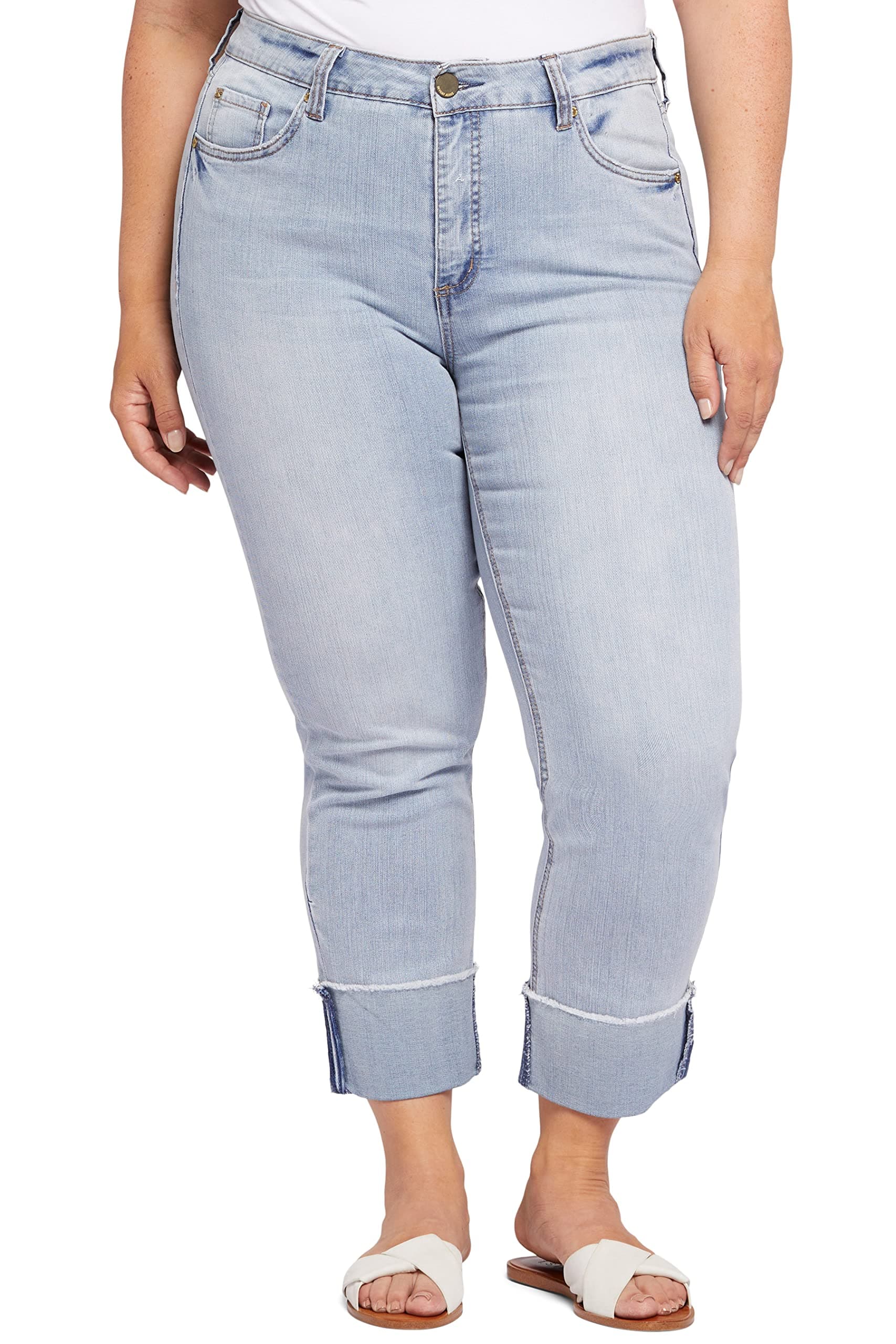 Seven7Women's Plus Size High Cuff Slim Straight