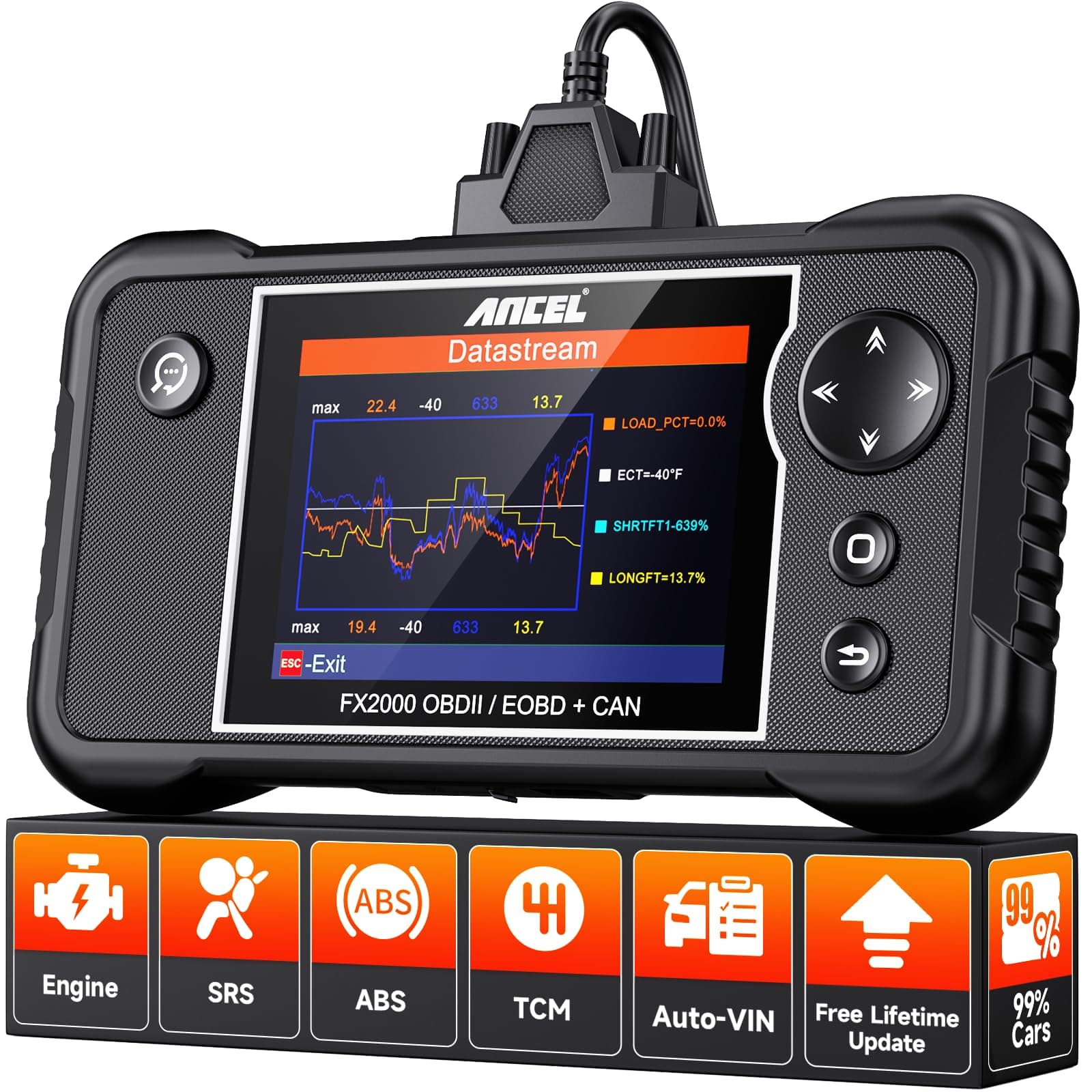 ANCEL FX2000 OBD2 Scanner Car Diagnostic Scan Tool for Check Engine ABS SRS Transmission Automotive Code Reader