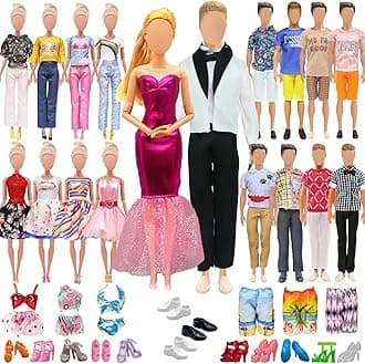 Carreuty 27 PCS Doll Clothes and Accessories for 11.5 Inch Girl Doll and 12 Inch Boy Doll Include 7 Boy Outfits 7 Girl Outfits 3 Pair of Boy Shoes 10 Pair of Girl Shoes Random Style