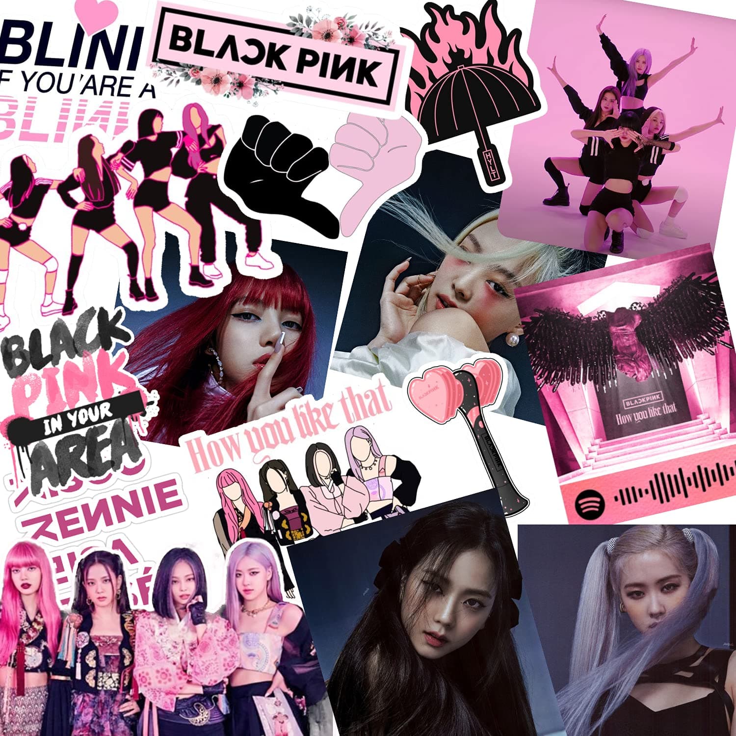 Careflection Vinyl Glossy Finish Kpop Blackpink and Blink "How You Like That" Song Stickers -Pack of 16, Self-Adhesive