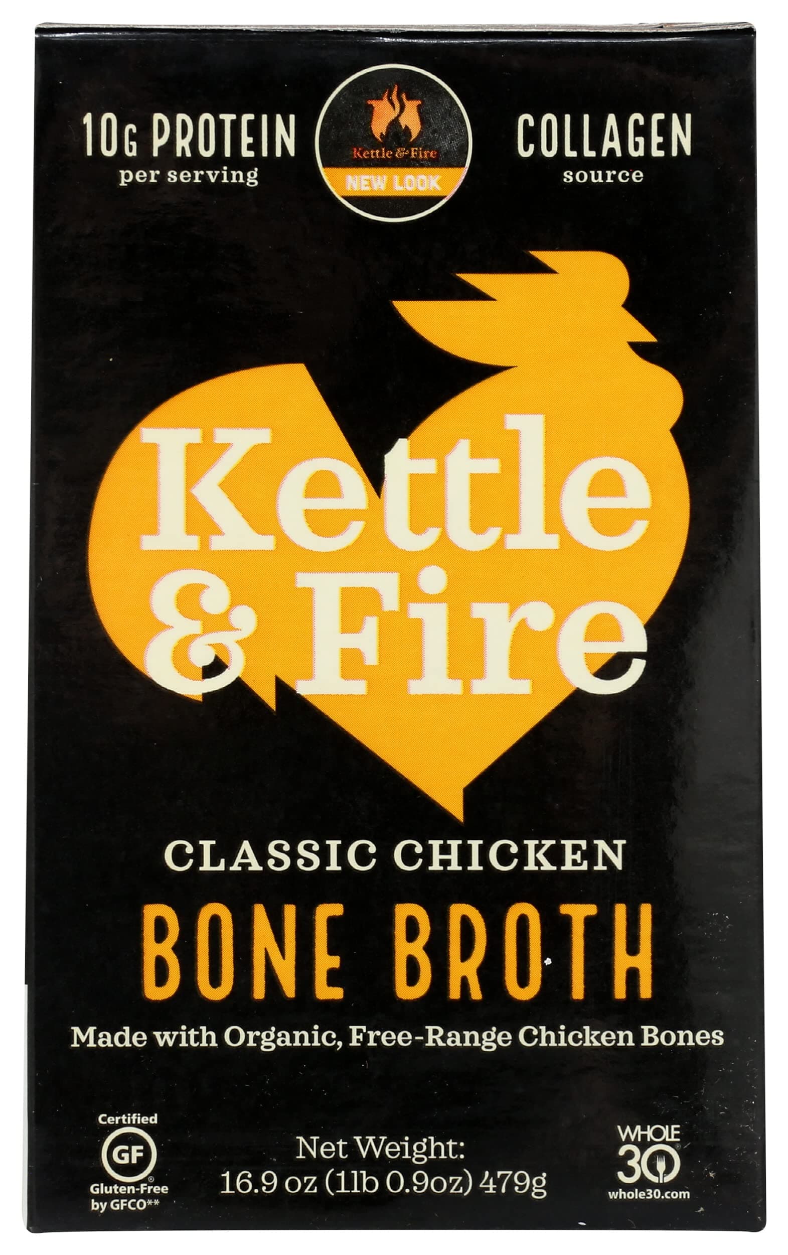 Kettle & Fire Classic Chicken Bone Broth, 10g Protein, Whole30, Gluten Free, 16.9 Oz (Pack of 6)USDA Organic