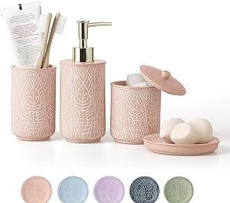 VIRTUNE Premium Coral Pink Bathroom Accessories Set. Bathroom Decor. Accesorios para Baños. New Apartment Essentials. Toothbrush Holder and Soap Dispenser