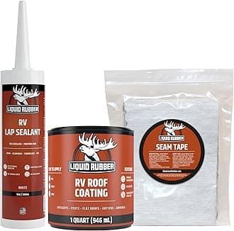 Liquid Rubber RV Roof Coating Solar Reflective Waterproof Trailer Repair Kit Includes: RV Sealer 1 Quart, Seam Tape - 4"x12.5', 1 Tube RV Lap Sealant