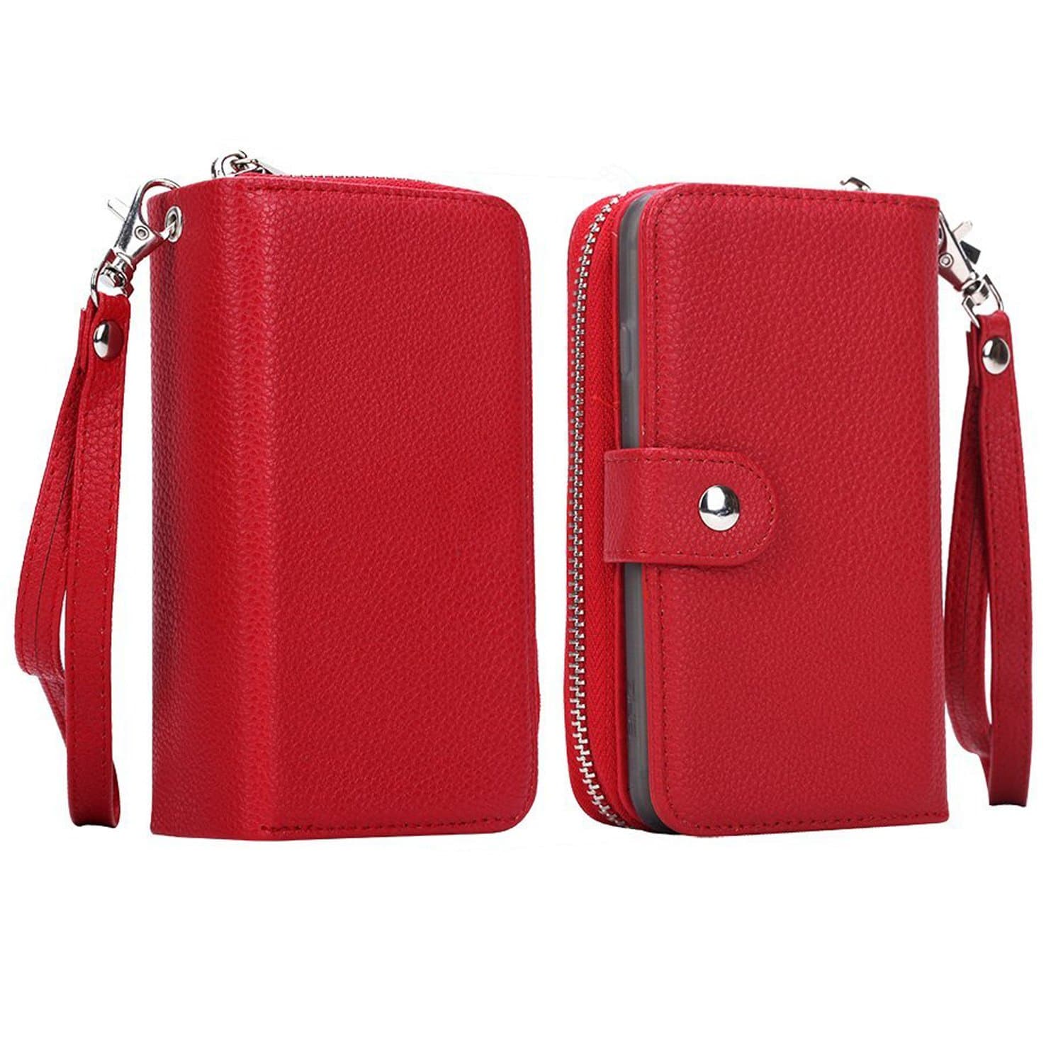 iPhone 6 Plus Wallet Case, GWLuck Purse Cases with Card Slots and Detachable Slim Magnetic Cover PU Leather Folio Flip Case with Strap for Apple iPhone 6s Plus for Women Girls Mens (Red)