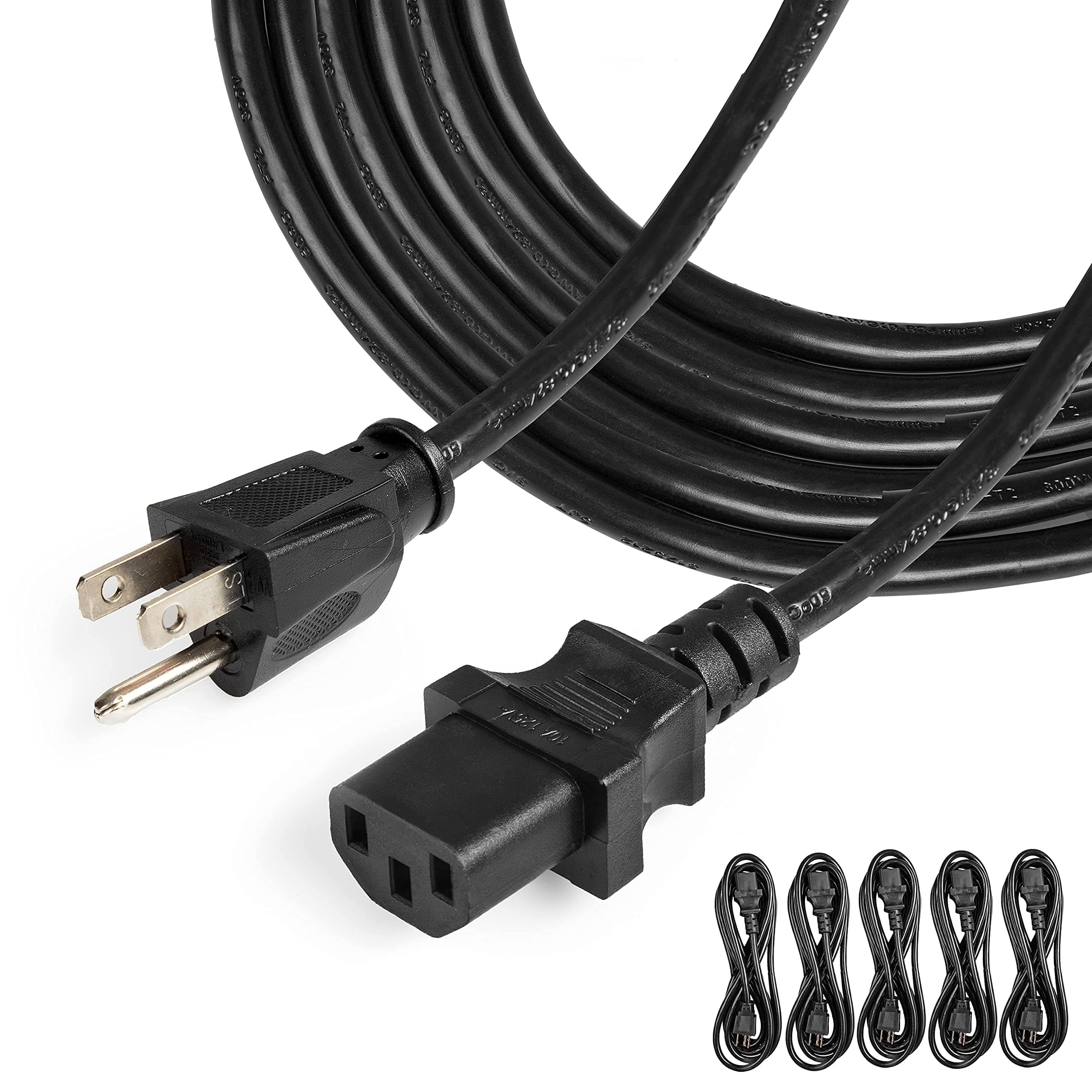 Iron Forge Cable 5 Pack of 10 Ft Power Cords for TV Computer or Monitor (NEMA 5-15P to C13) - 18/3 Replacement Audio & Video Power Cable, Black