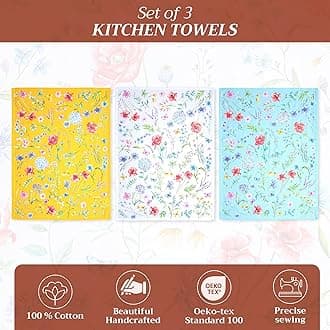 Maison d' Hermine Just Florals 100% Cotton Set of 3 Multi-Purpose Kitchen Towels, Bar Towels, Spring/Summer (50 cm x 70 cm)