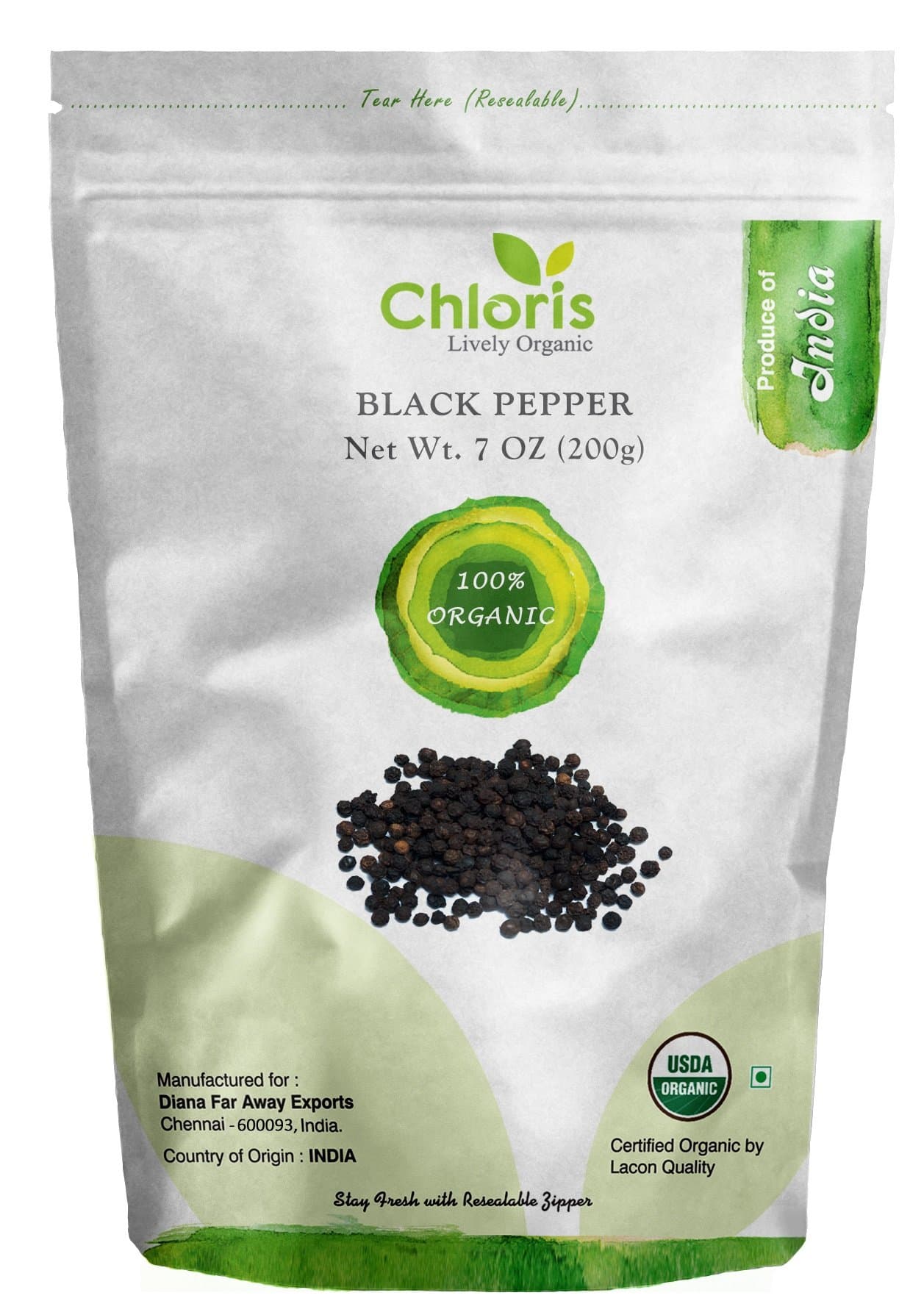 Chloris-Organic Black Pepper Whole, 7 oz
