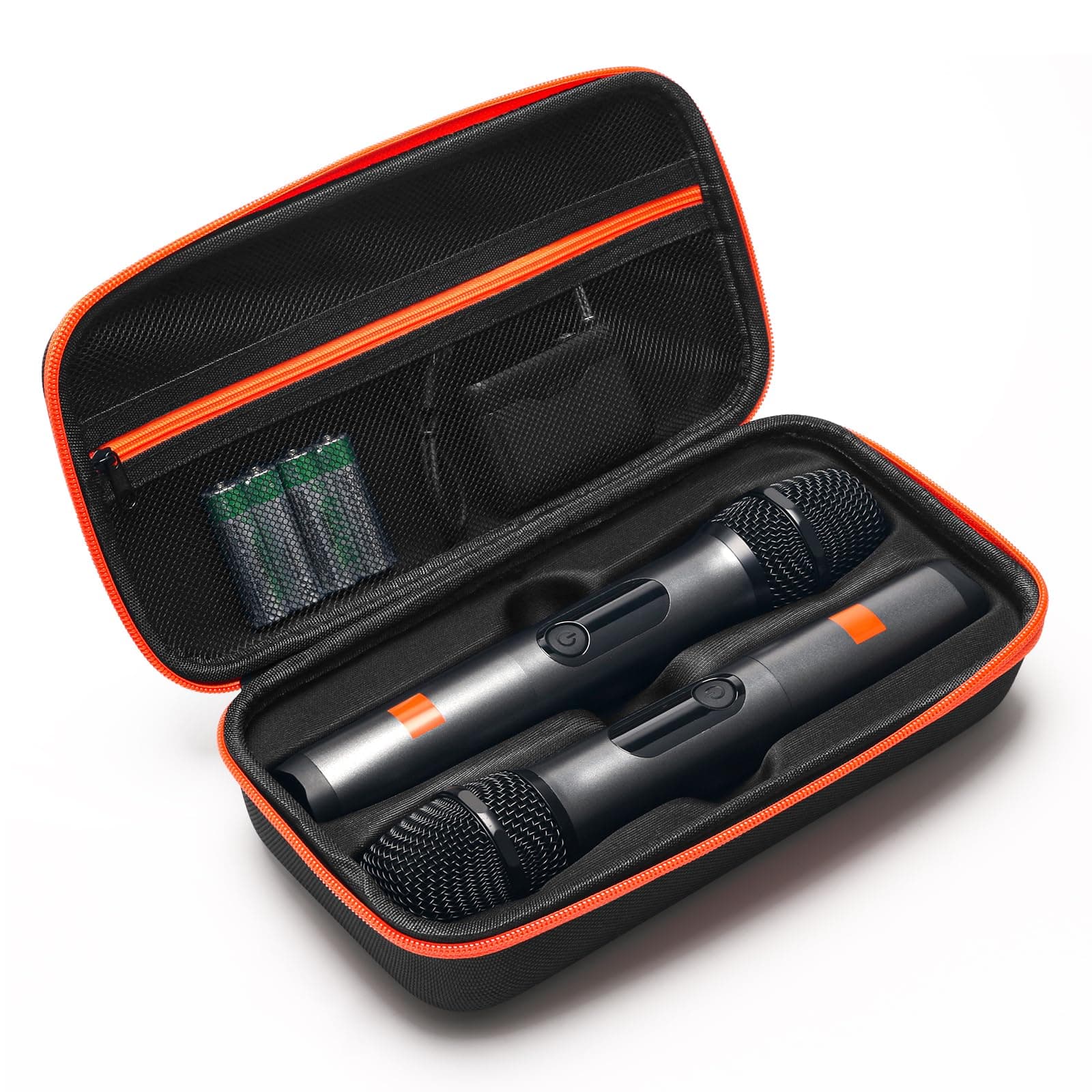 Wireless Microphone Case Compatible with JBL Wireless 2 Microphone, Wireless Mic Case with 2 Zippers Handheld Dual Mic Travel Bag Made of EVA Black Portable Mic Storage Bag for Singing