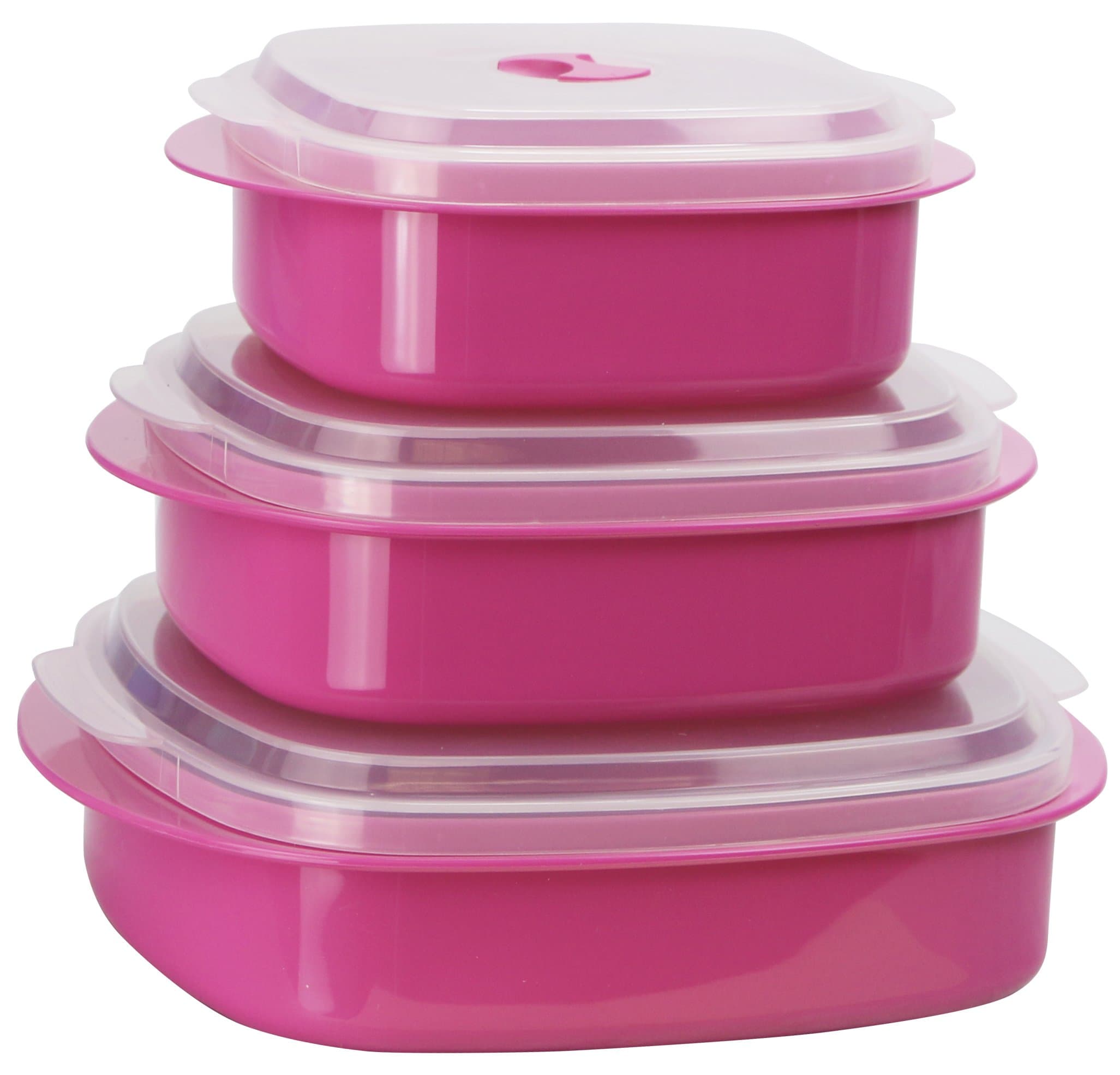 Calypso Basics Microwave Cookware, Steamer and Storage Set, Magenta, Multiple Sizes, 6-Piece