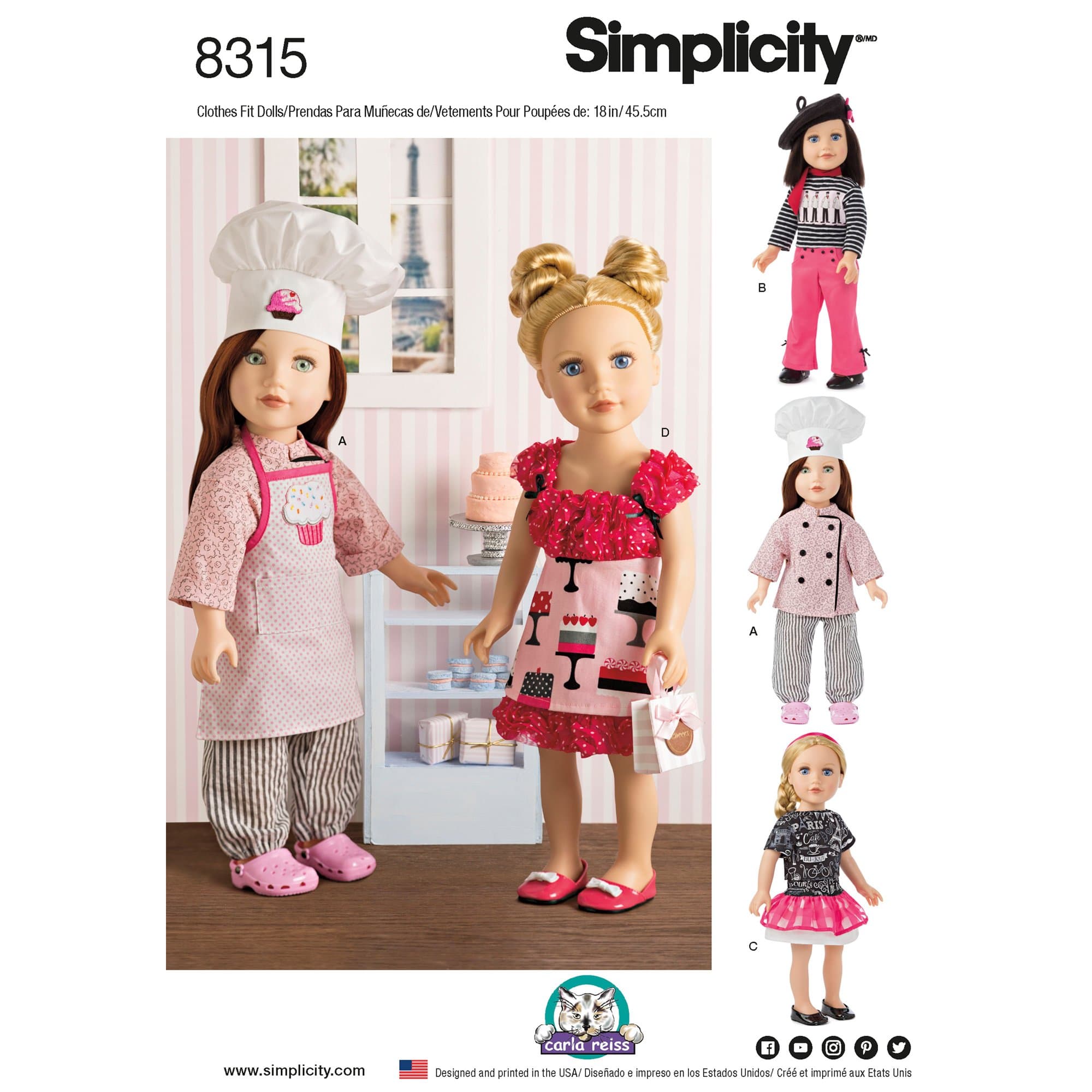 SimplicityChef 18" Doll Clothes Sewing Patterns by Carla Reiss, One Size