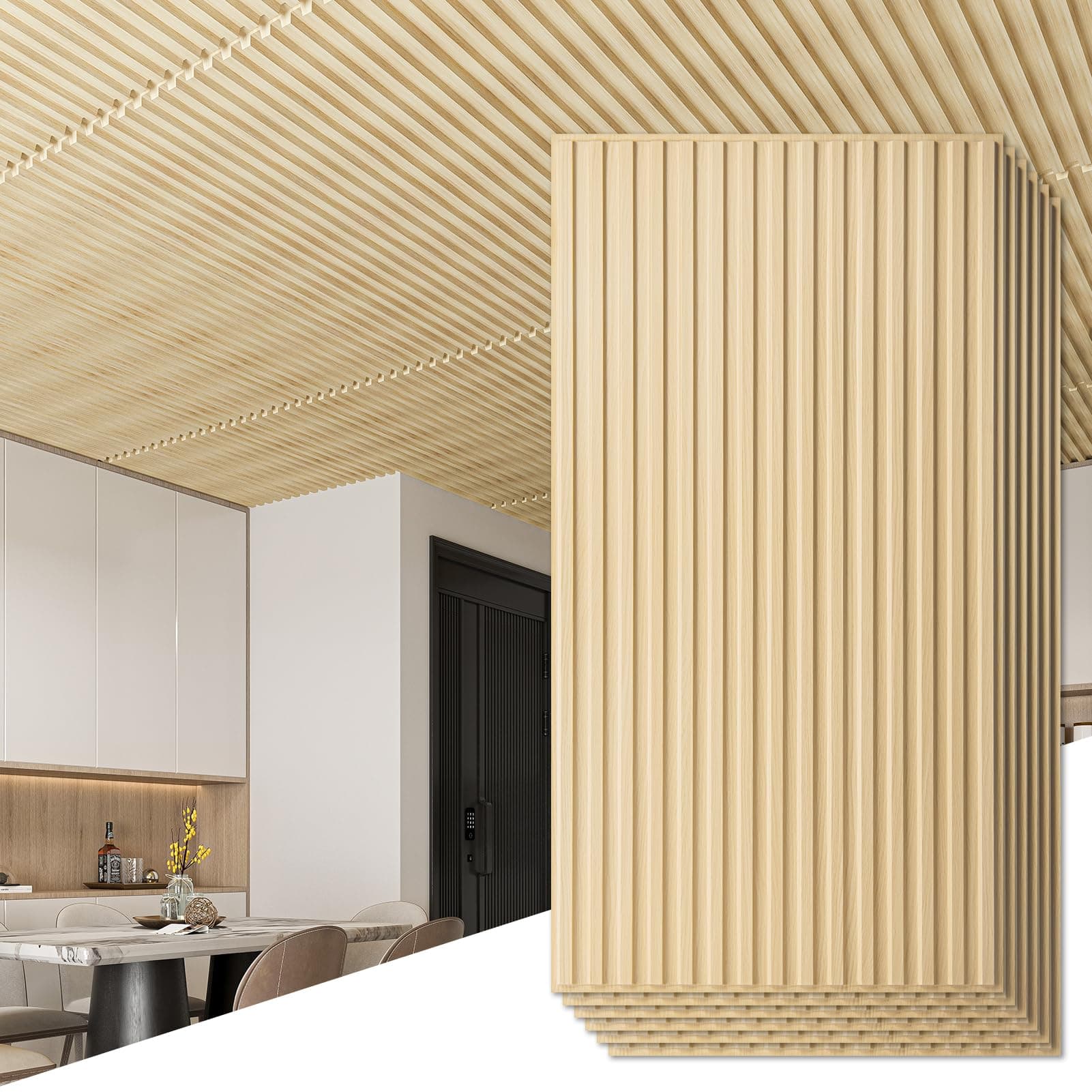Art3d 6-Pack Slat Design 3D Wall Panels for Interior Wall Decor, 2x4 FT PVC Decorative Drop Ceiling Tiles - Oak