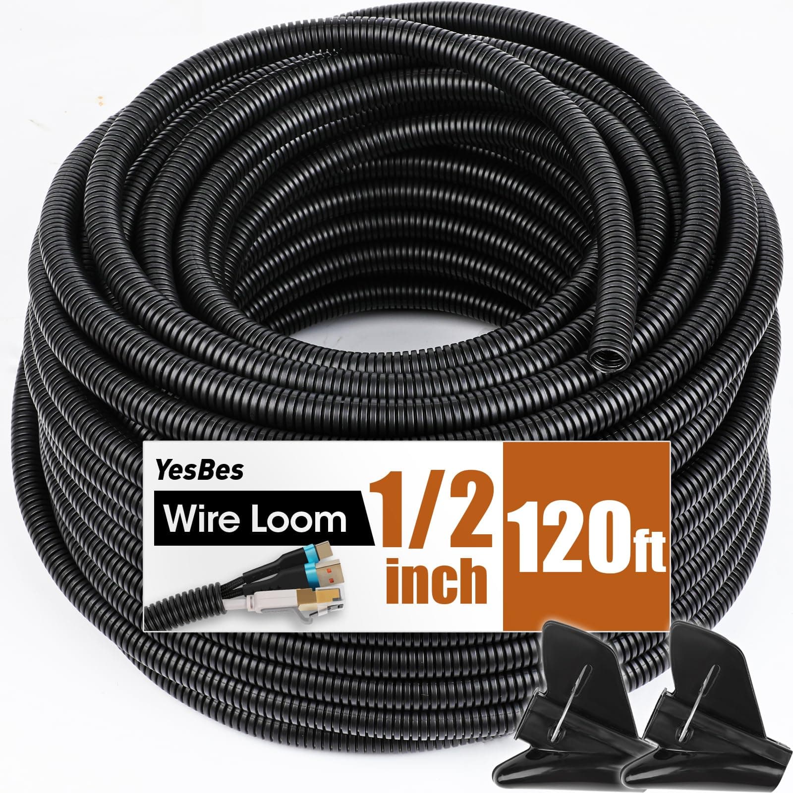 118 FT 1/2” Wire Loom Split Tubing Auto Wire Conduit Flexible Cover
