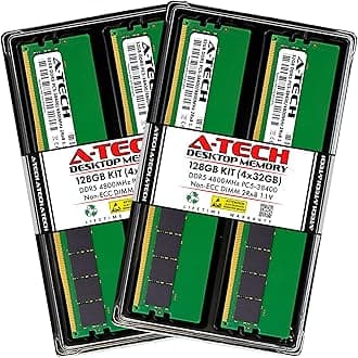 A-Tech 128GB Kit (4x32GB) DDR5 4800MHz PC5-38400 CL40 UDIMM 2Rx8 Dual Rank 1.1V Non-ECC Unbuffered DIMM 288-Pin Desktop PC/Computer RAM Memory Upgrade Modules