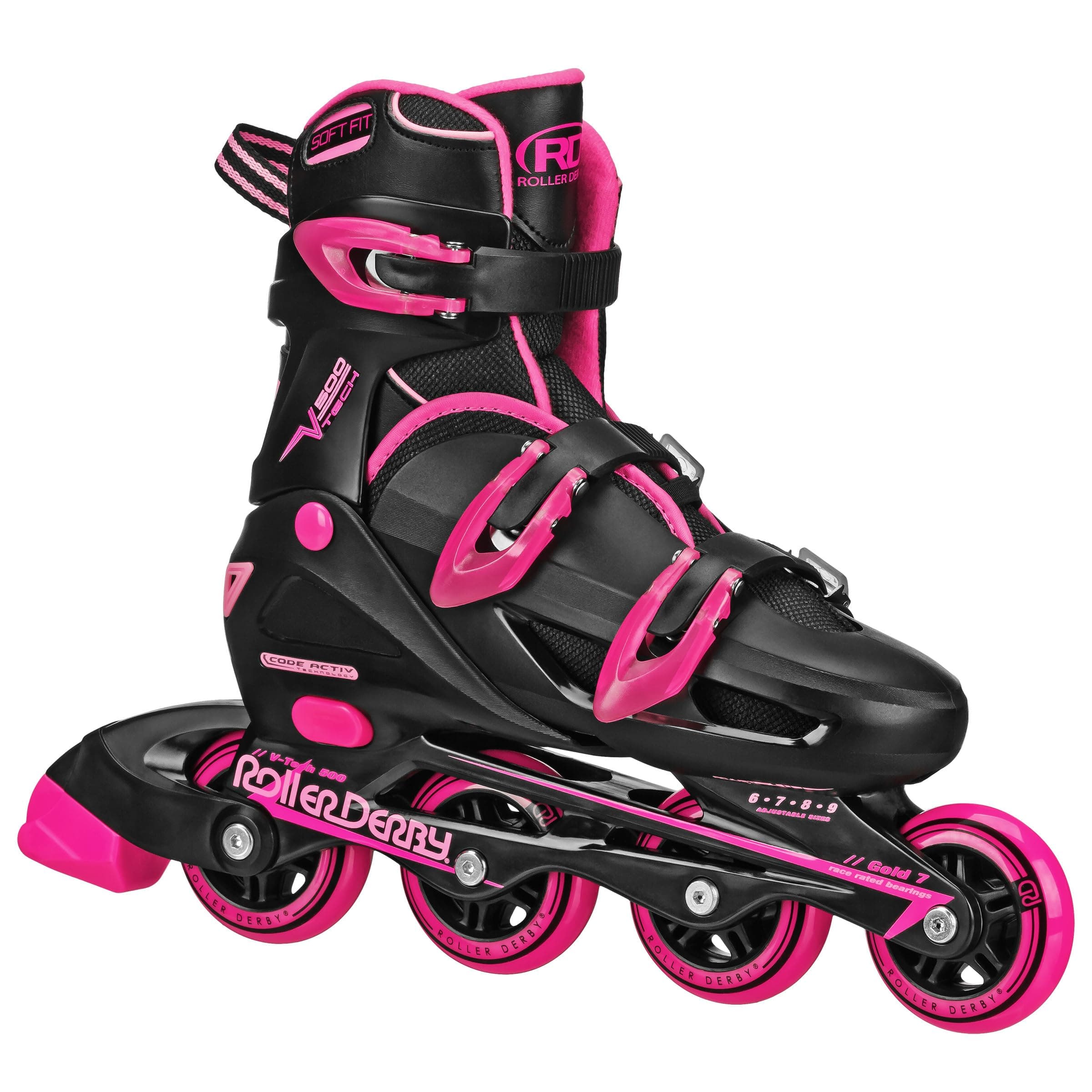 Roller Derby V-Tech 500 Adjustable Performance Inline Skates for Men, Women, Kids, Teens