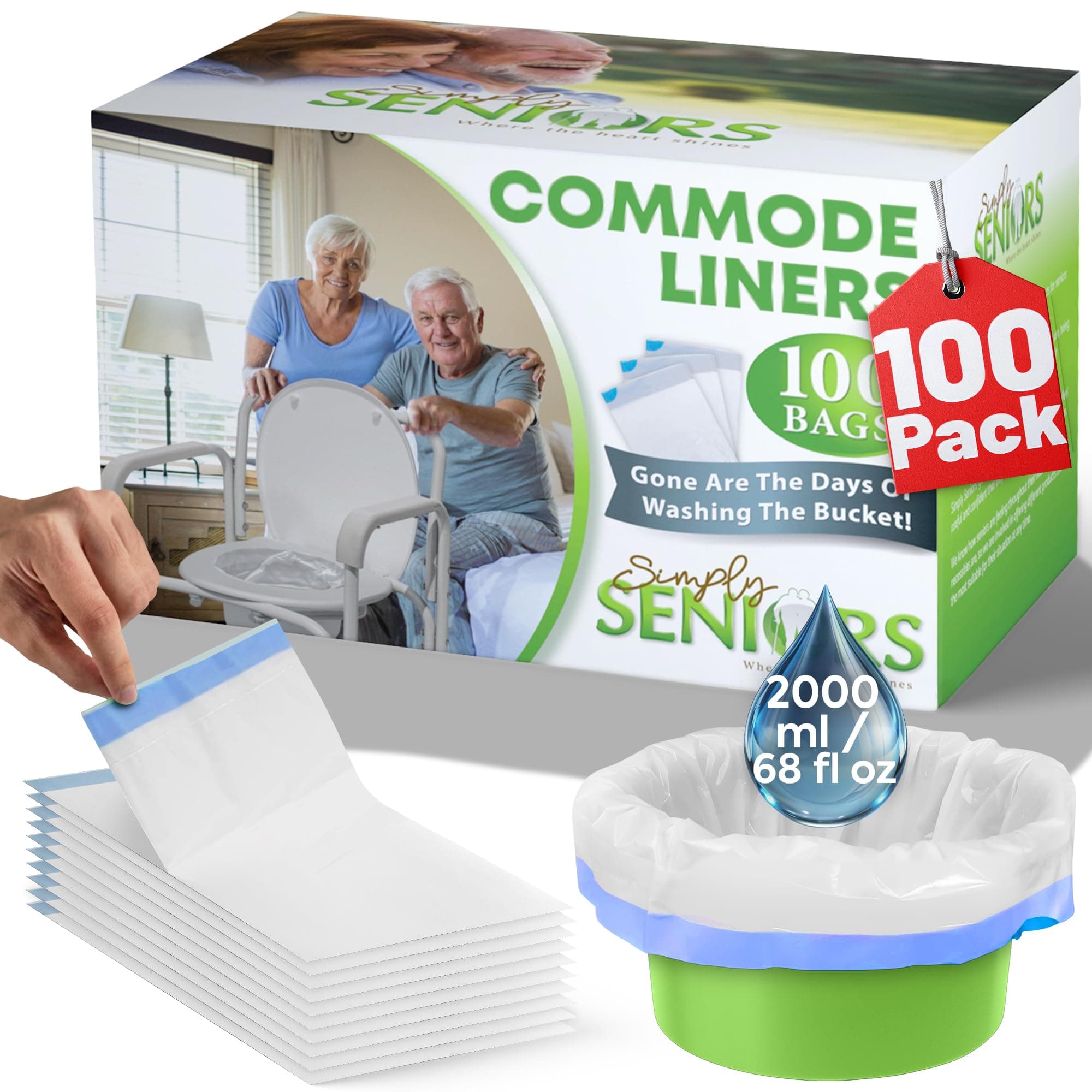 Commode Liners - 100 Strong Portable Commode Toilet Bags - Easy to Use Bedside Commode Liners - Bedside Toilet Potty Liners that Support Dignity of Seniors - No Buckets to Wash - NO Absorbent Pad
