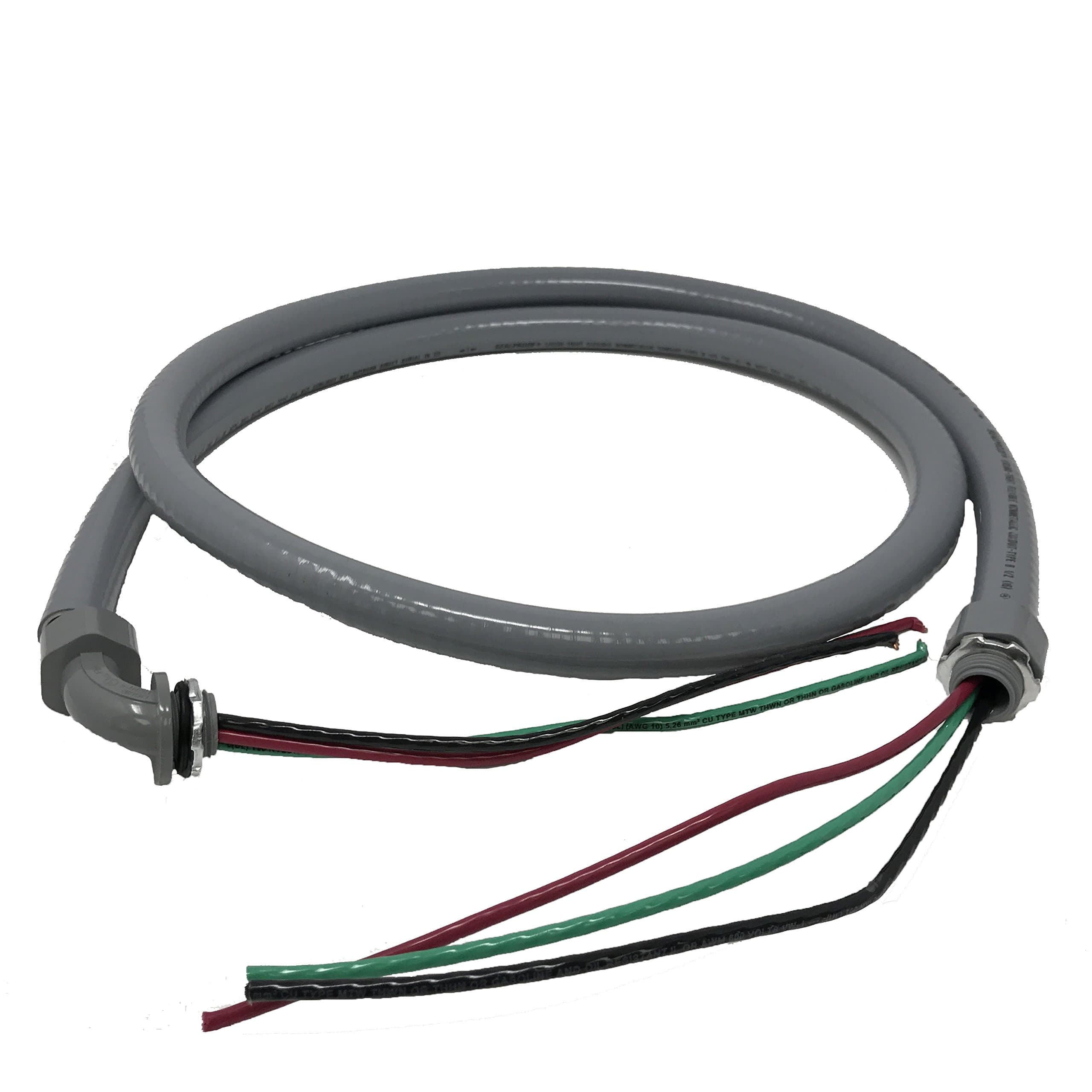 Sealproof Power Whip Assembly, 1/2-Inch x 6 Ft Nonmetallic Liquid Tight Flexible Electrical Conduit and 10 Gauge Wire Single Phase Preassembled A/C Hook-up Whip Kit, 1/2"