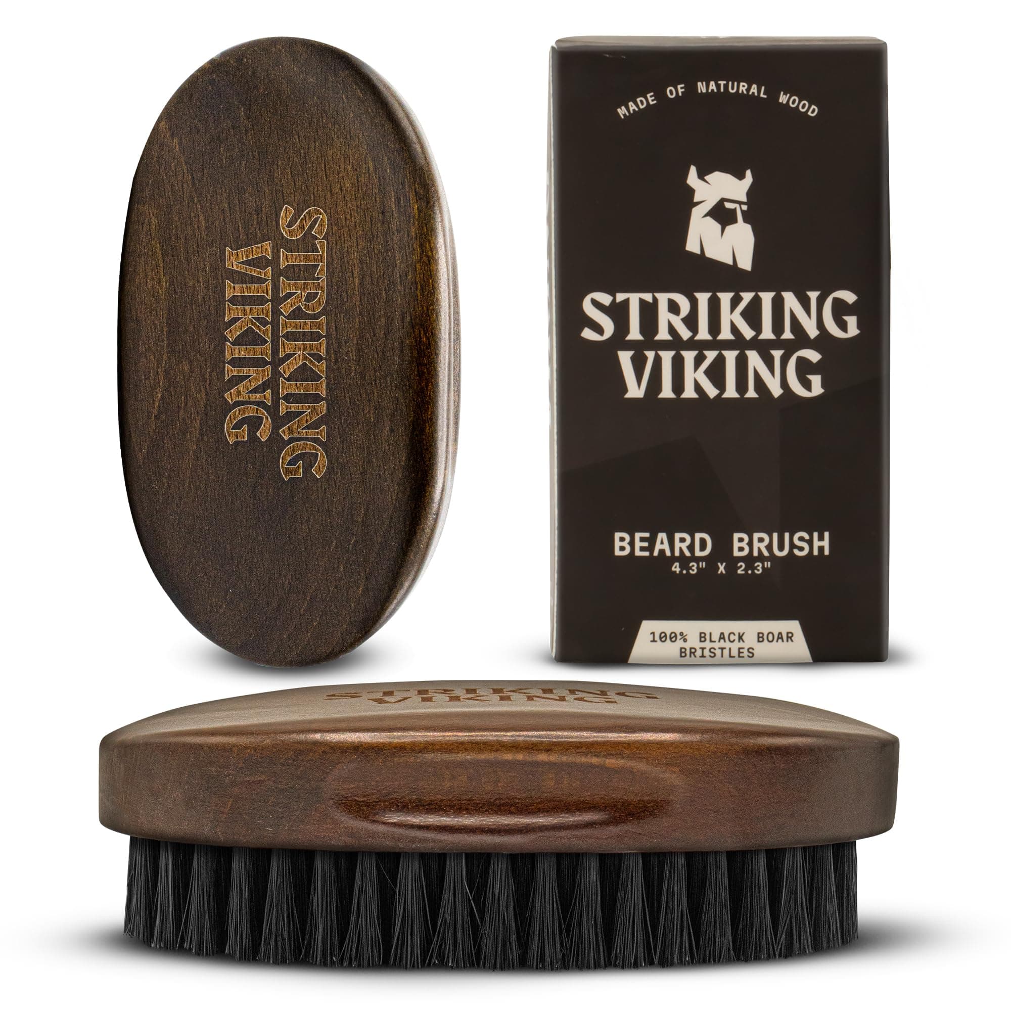 Beard Brush for Men - 4.3 in Beech Wood Handle, Brown - Boar Bristle Beard Brush & Grooming Brush - Travel Size Pocket Groomer