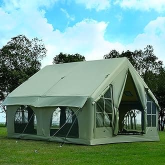 2025 Upgraded 100% Waterproof Inflatable Camping Tent, Large Blow-Up Air Tent, No Assembly Needed Luxury Glamping House, Oxford Fabric