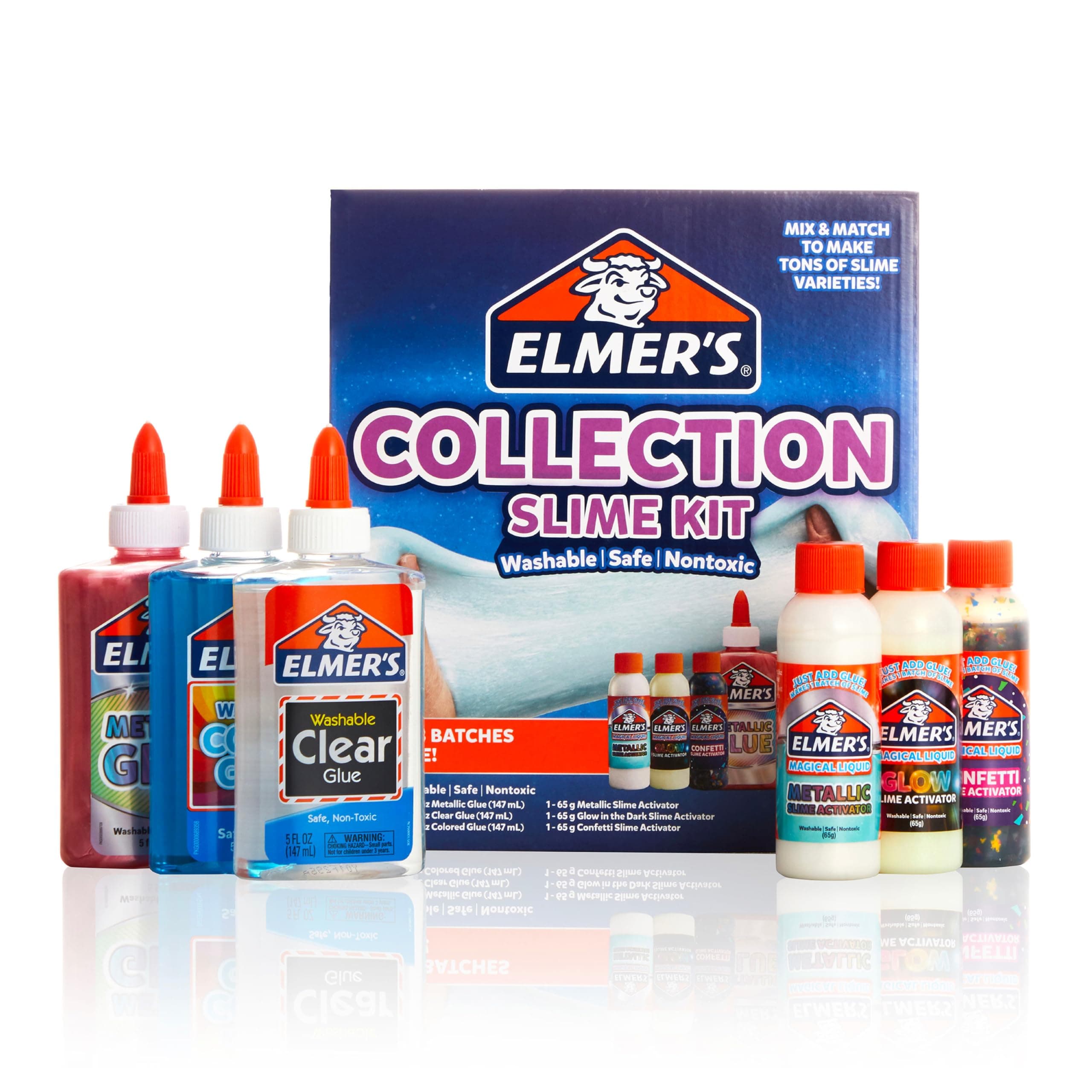Collection Slime Kit, Washable, Nontoxic, 6 Count - Includes Metallic, Clear, Colored Glue, Magical Liquid Slime Activators
